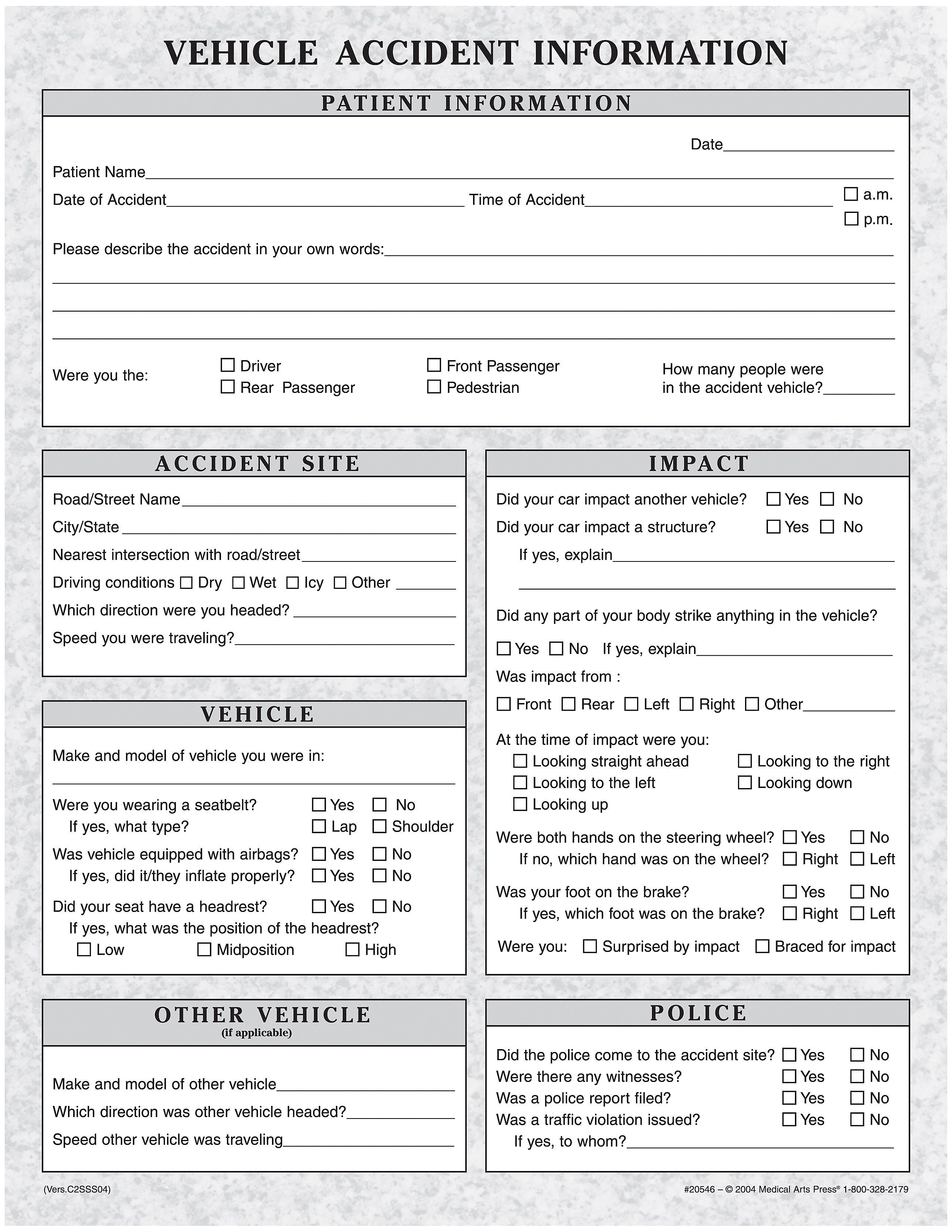 Medical Arts Press® Vehicle Accident Information Form