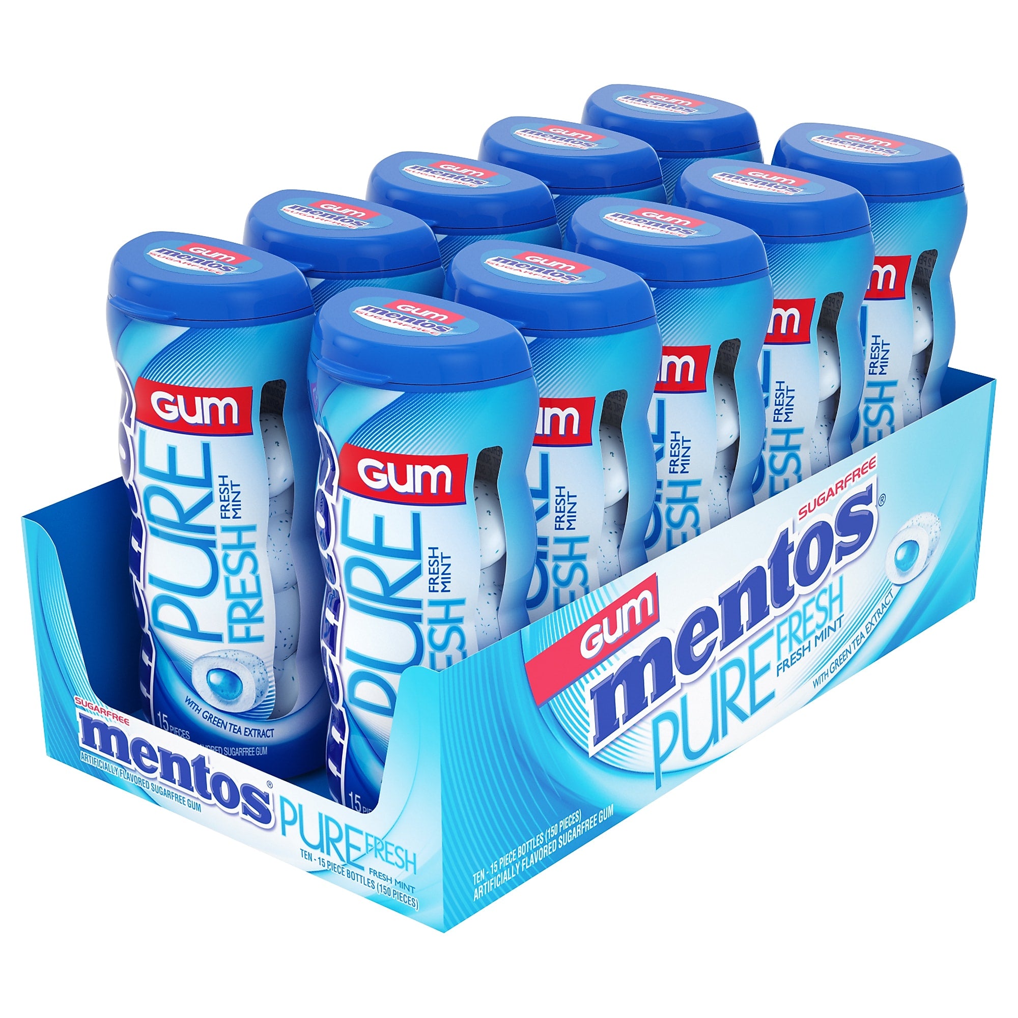 Mentos Pure Fresh Sugar Free Gum, Mint, 10/Box