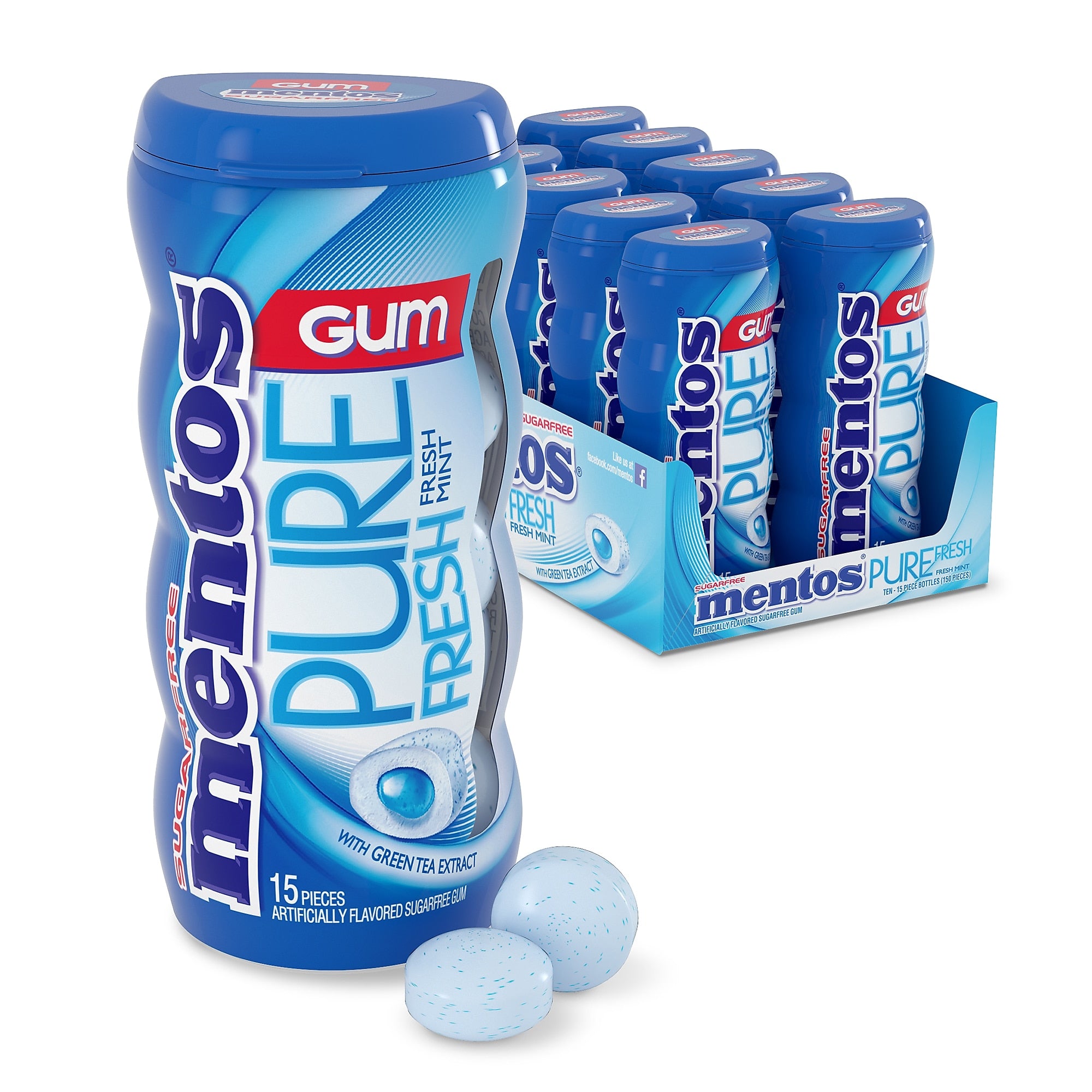 Mentos Pure Fresh Sugar Free Gum, Mint, 10/Box