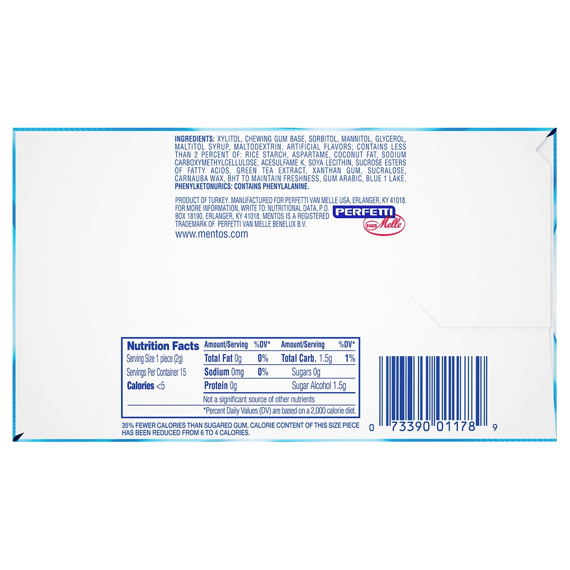 Mentos Pure Fresh Sugar Free Gum, Mint, 10/Box