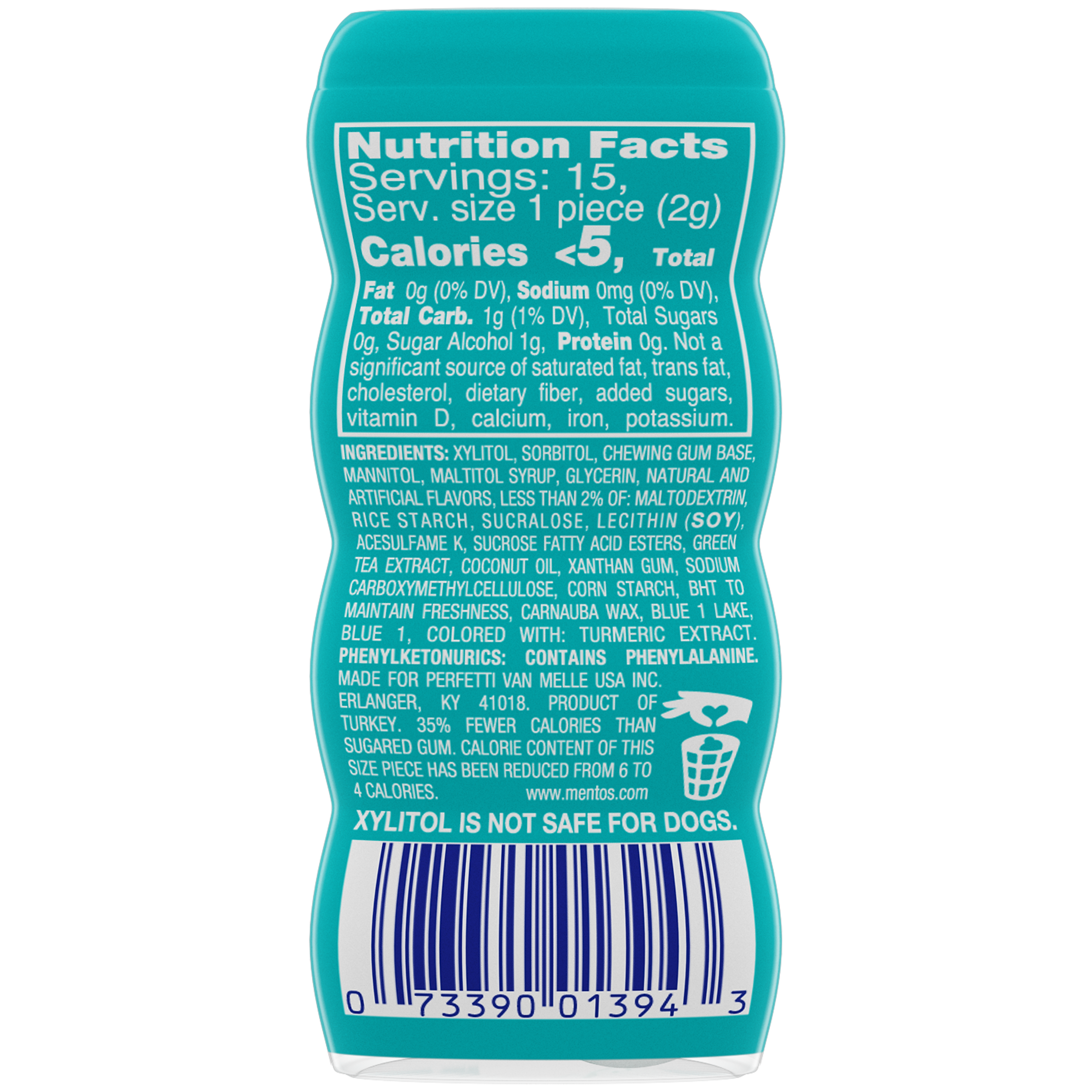 Mentos Pure Fresh Sugar Free Gum, Wintergreen, 10/Box