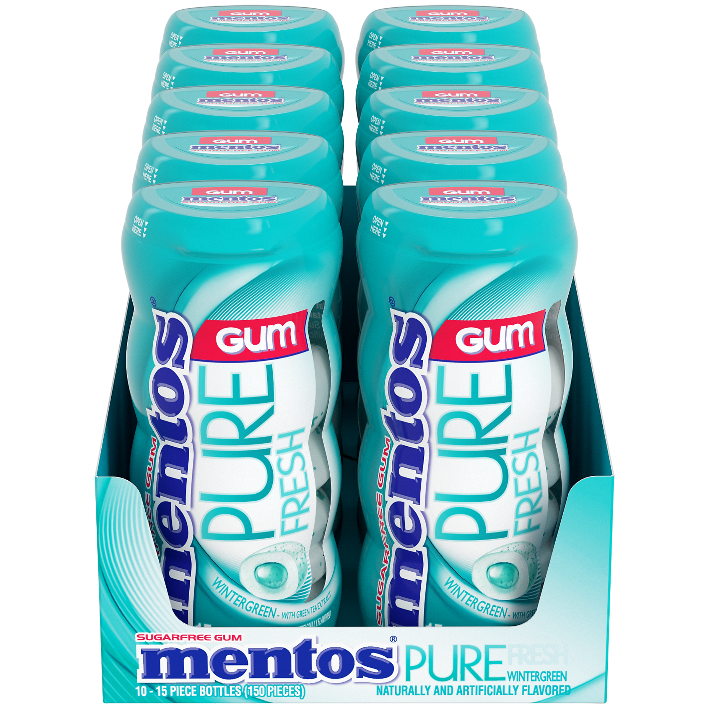 Mentos Pure Fresh Sugar Free Gum, Wintergreen, 10/Box