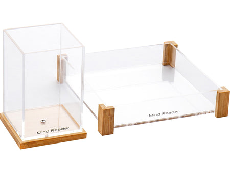 Mind Reader 2-Piece Catchall Tray and Pen Cup Desk Organizer Set, Acrylic, Clear/Brown