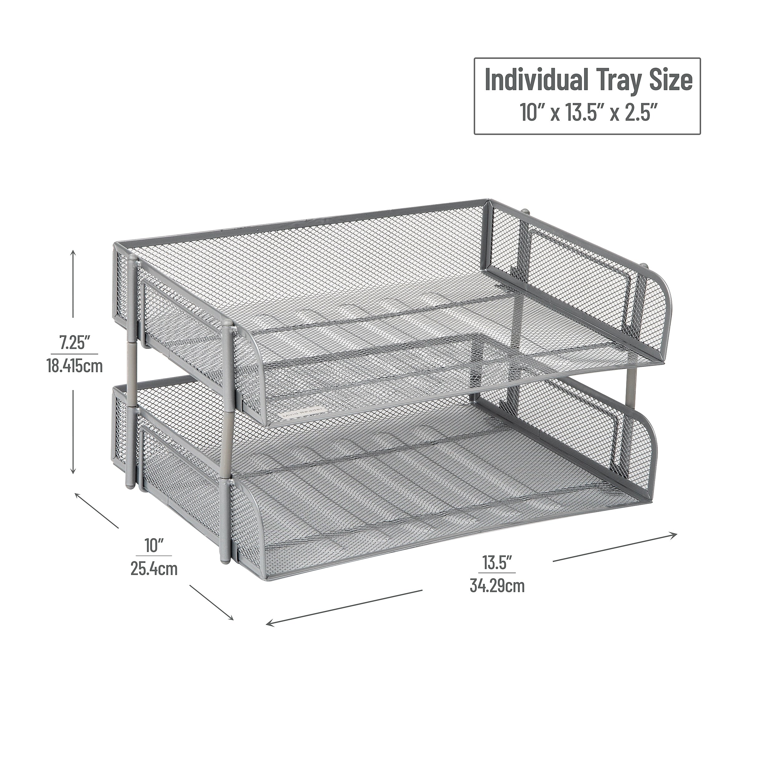 Mind Reader 2-Tier Stackable Paper Desk Tray, File Storage, Metal, Silver, 2/Pack