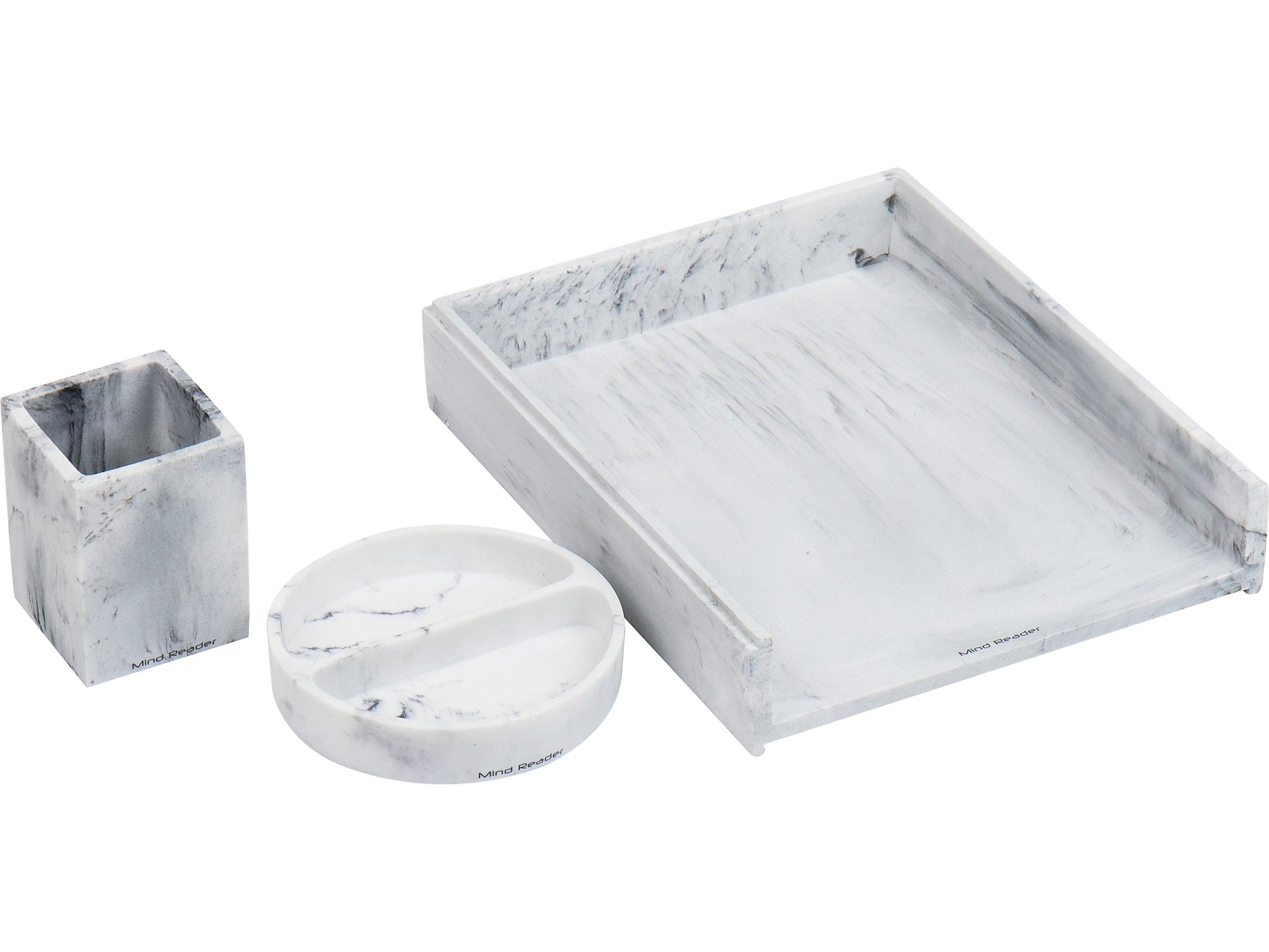 Mind Reader 3-Piece Pen Cup Catch-All Dish and Paper Tray Desk Organizer Set, Resin, Gray