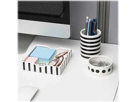 Mind Reader 3-Piece Pen Cup Clip Dish and Memo Tray Desktop Organizer Set, Ceramic, Black/White