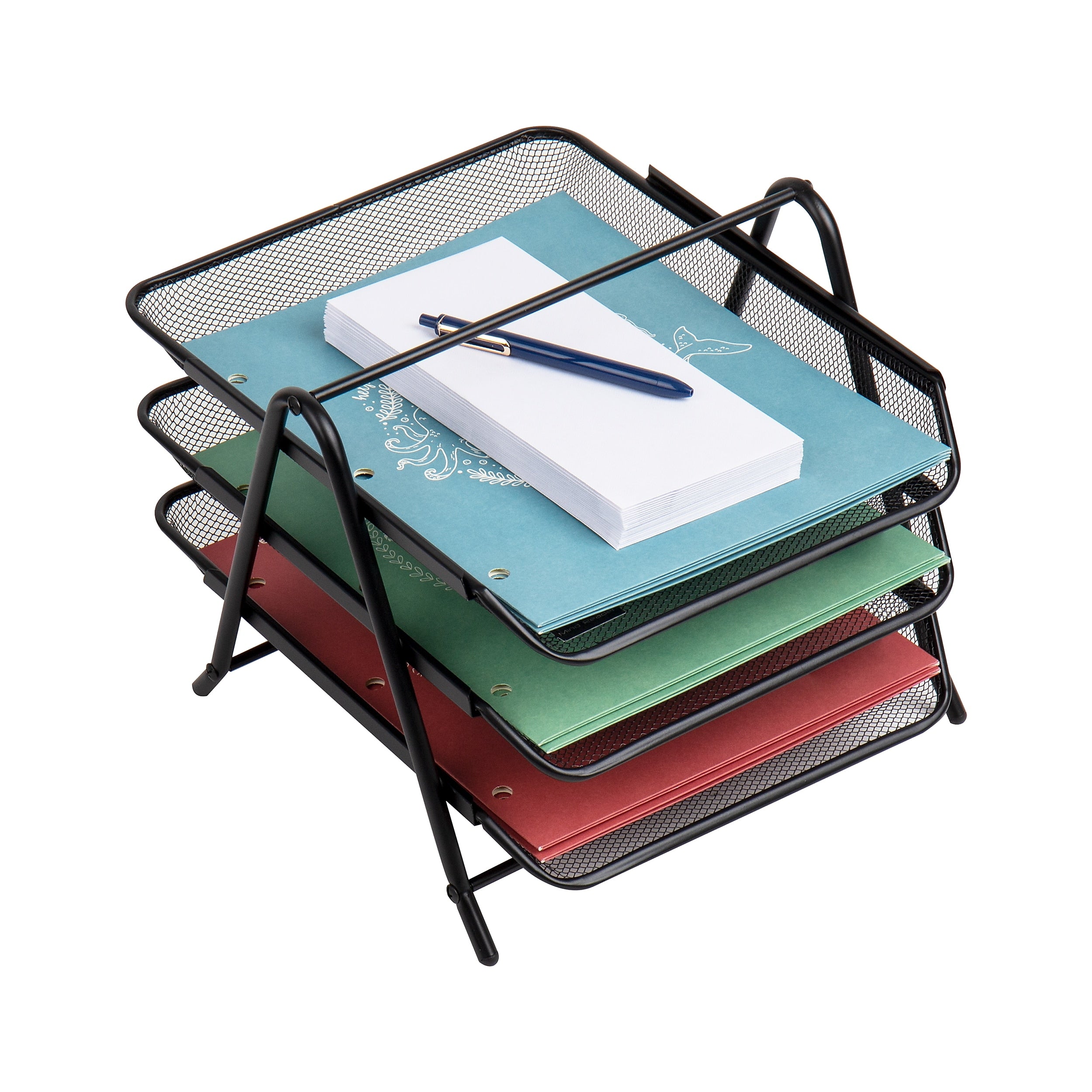 Mind Reader 3-Tier Stackable Paper Desk Tray Organizer, Metal, Black