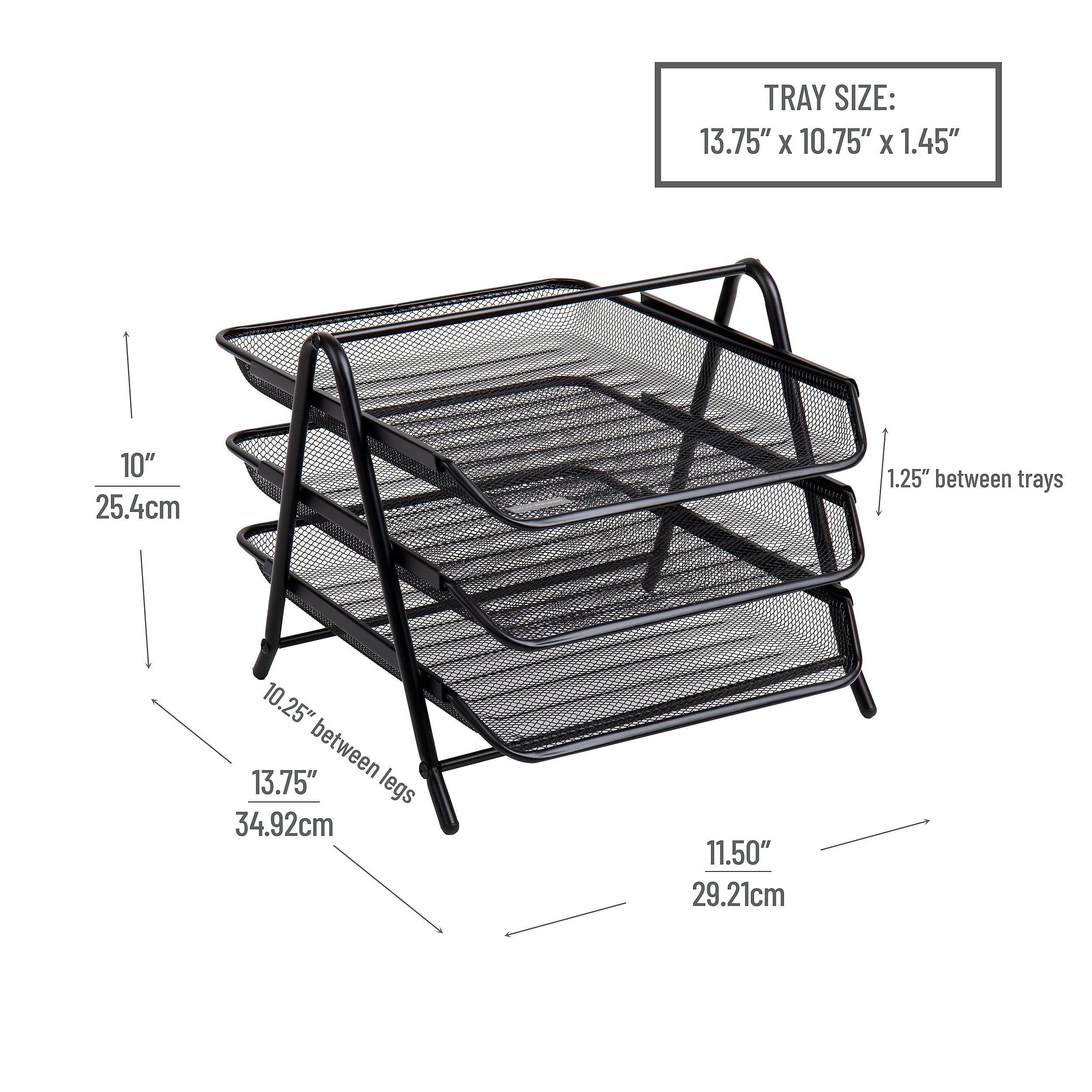 Mind Reader 3-Tier Stackable Paper Desk Tray Organizer, Metal, Black
