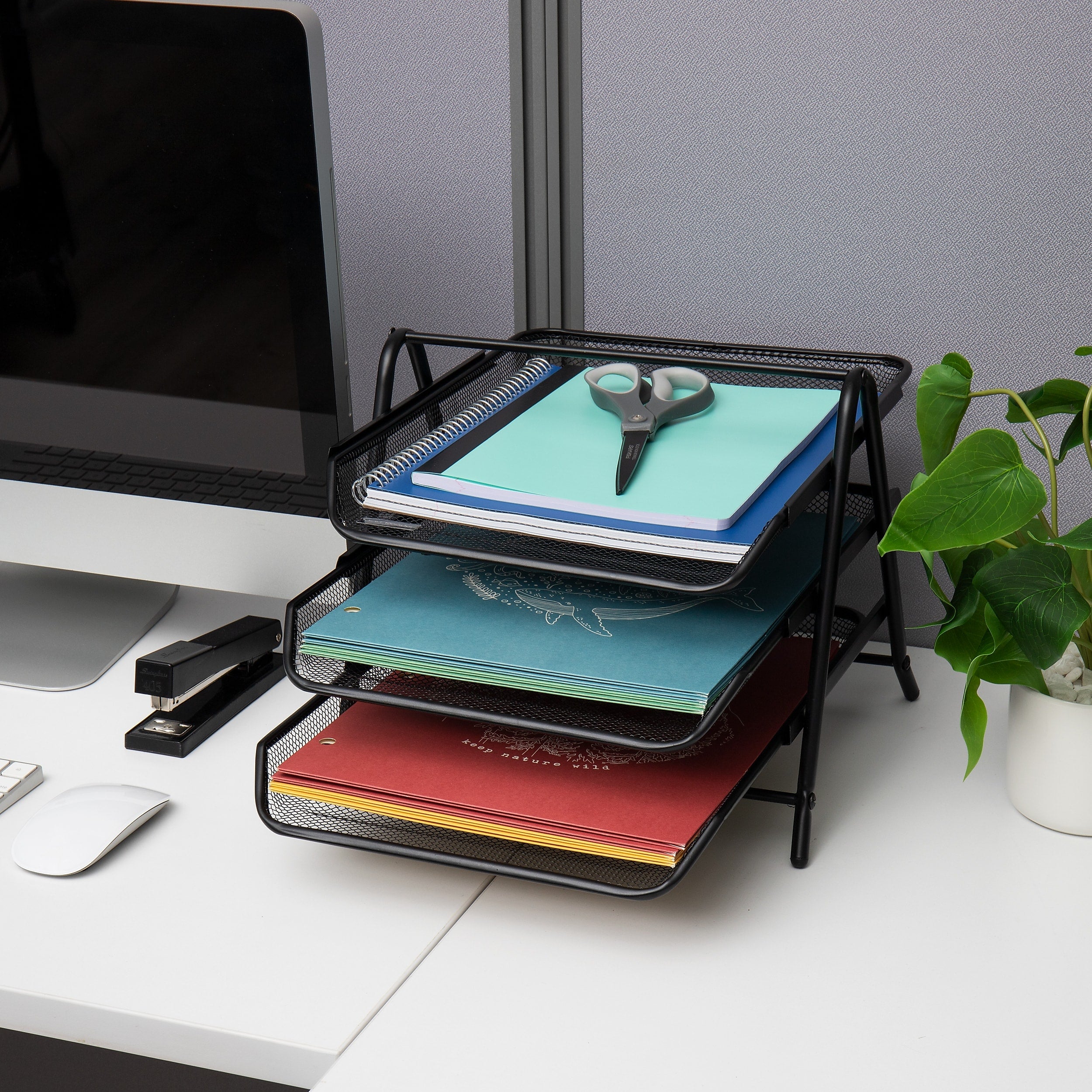 Mind Reader 3-Tier Stackable Paper Desk Tray Organizer, Metal, Black