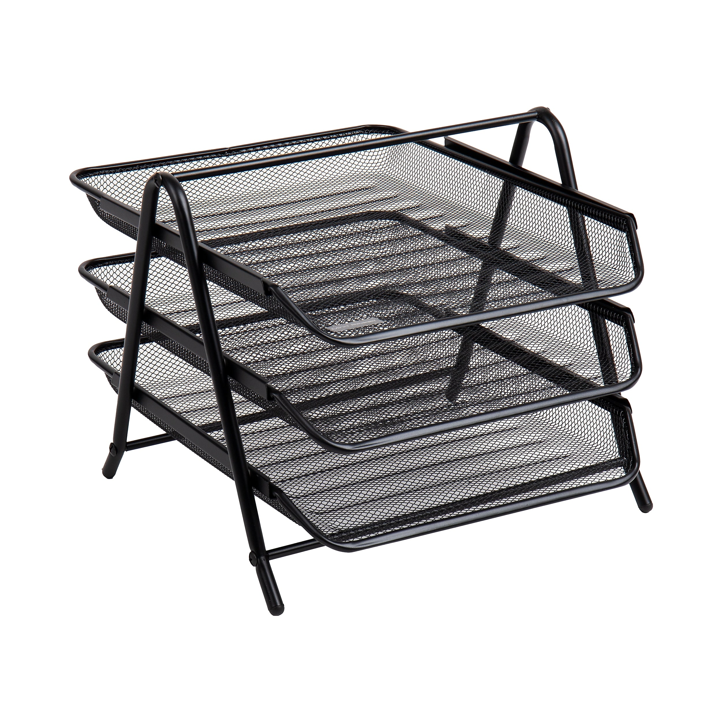 Mind Reader 3-Tier Stackable Paper Desk Tray Organizer, Metal, Black
