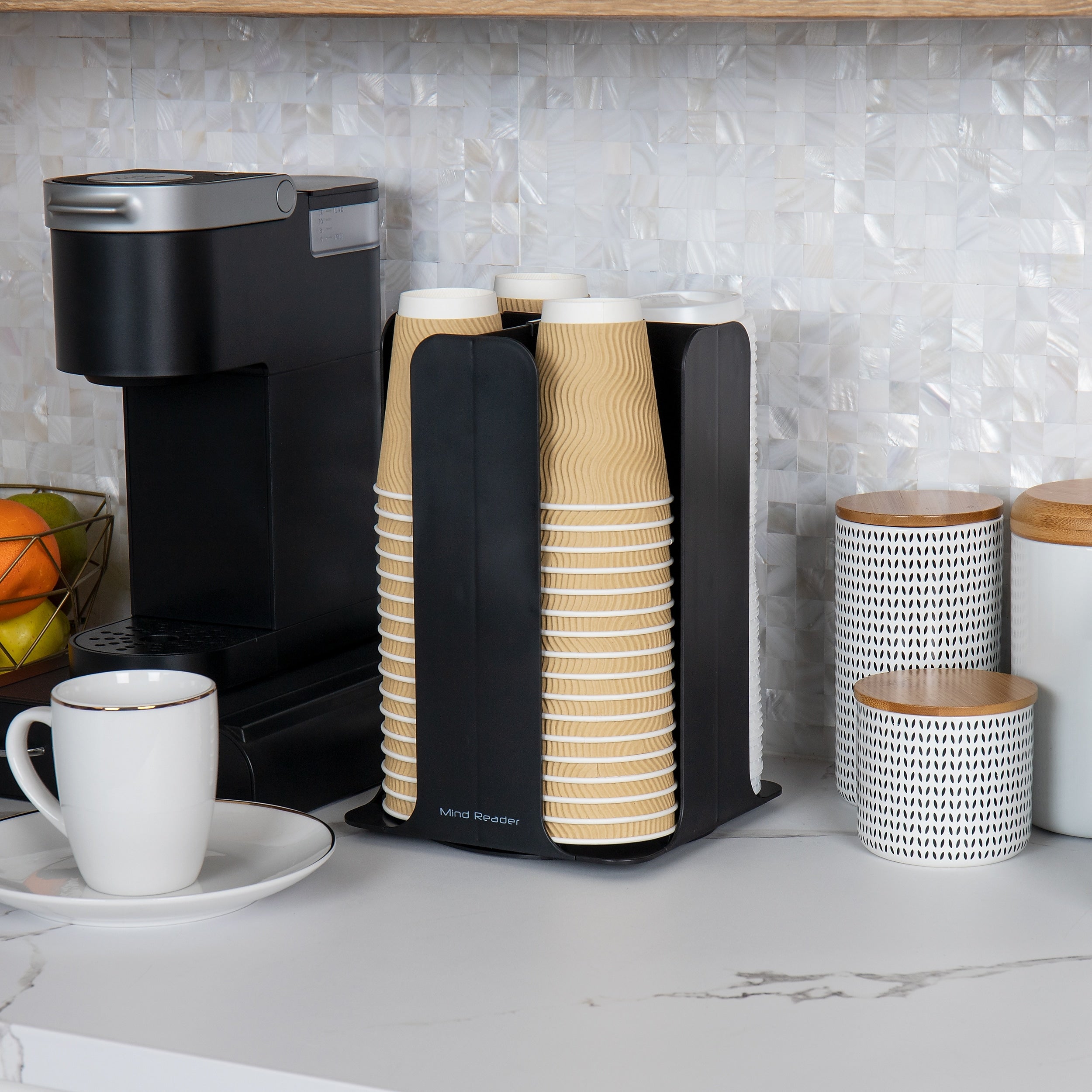 Mind Reader 4-Compartment Cup and Lid Carousel Coffee Countertop Organizer, Black