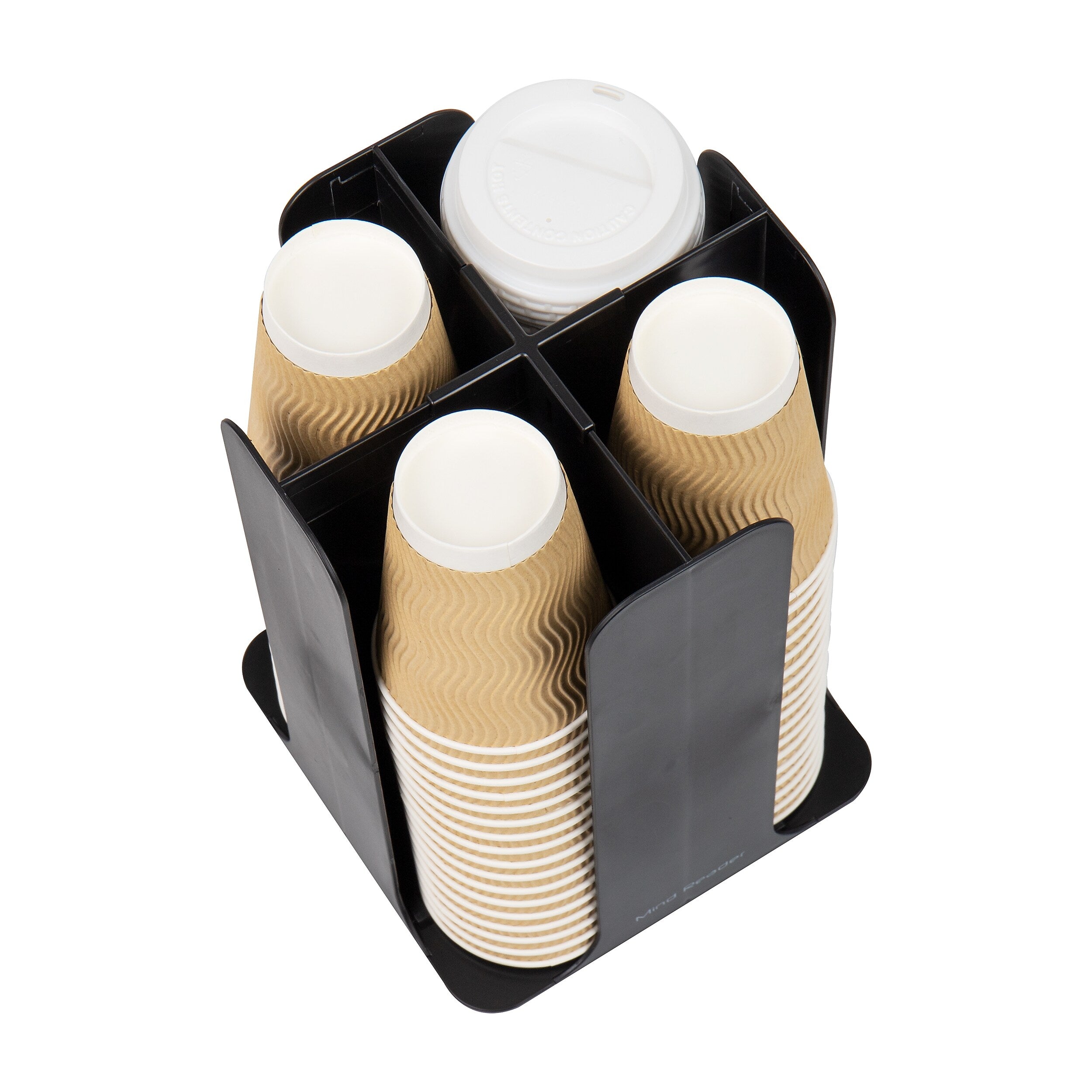 Mind Reader 4-Compartment Cup and Lid Carousel Coffee Countertop Organizer, Black