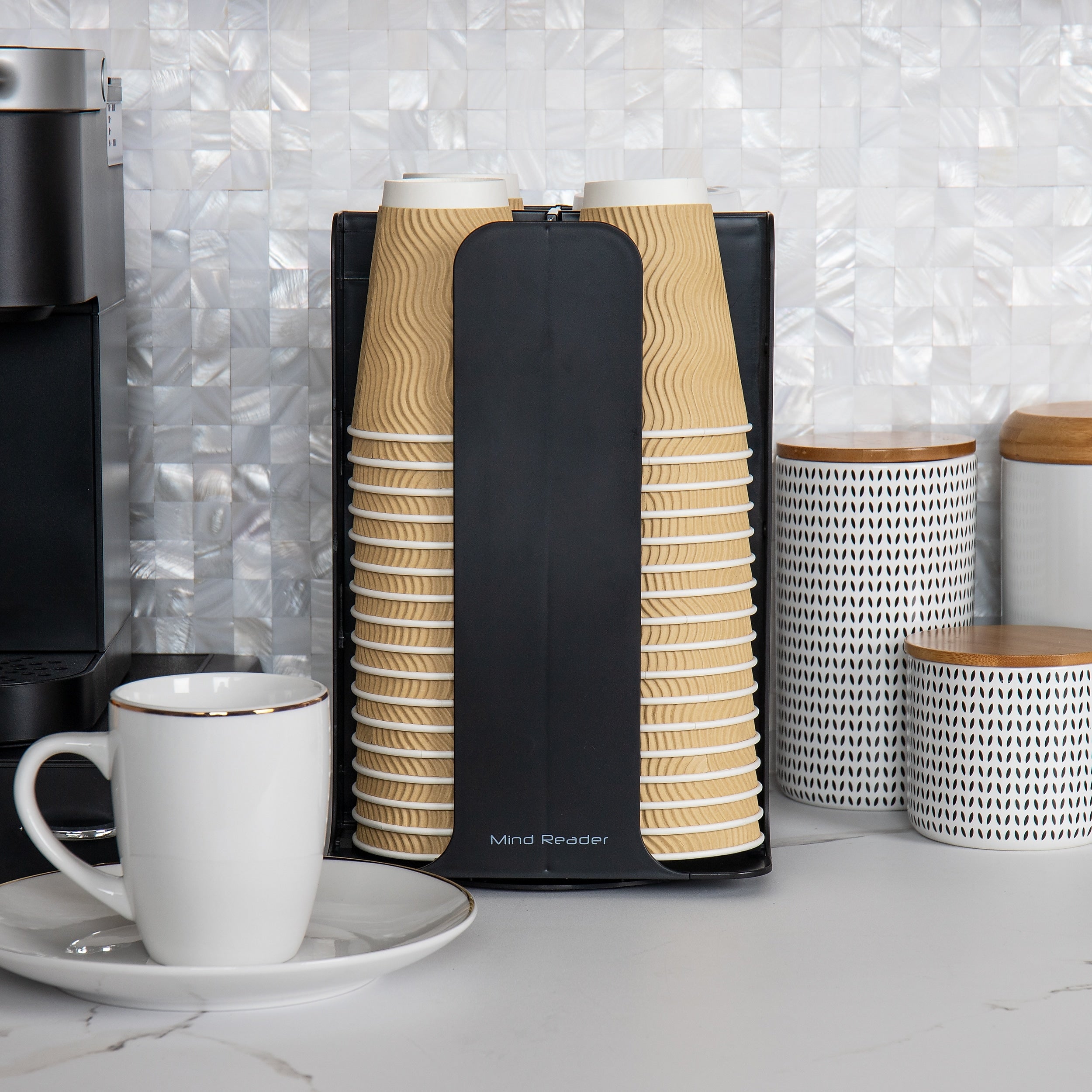 Mind Reader 4-Compartment Cup and Lid Carousel Coffee Countertop Organizer, Black