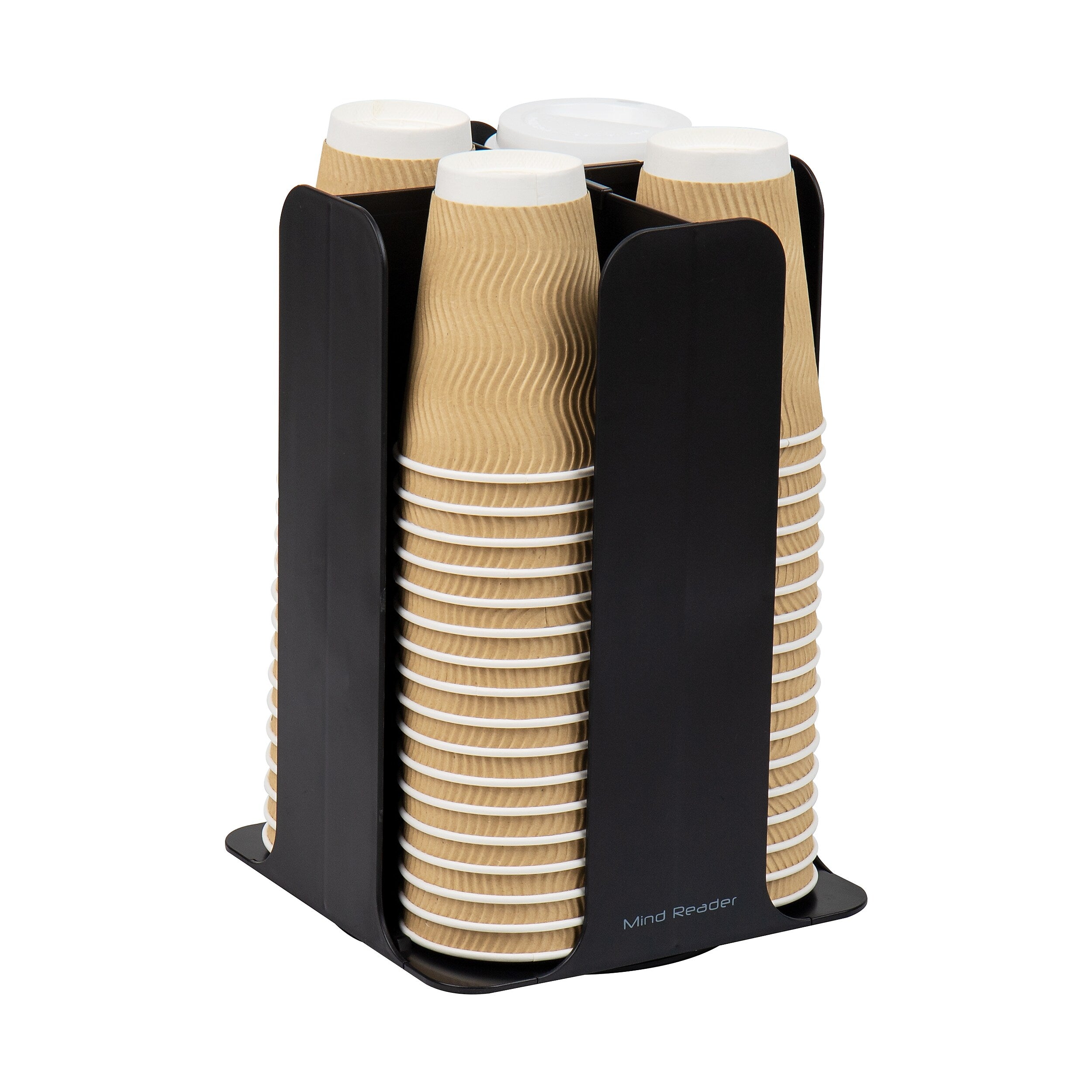 Mind Reader 4-Compartment Cup and Lid Carousel Coffee Countertop Organizer, Black