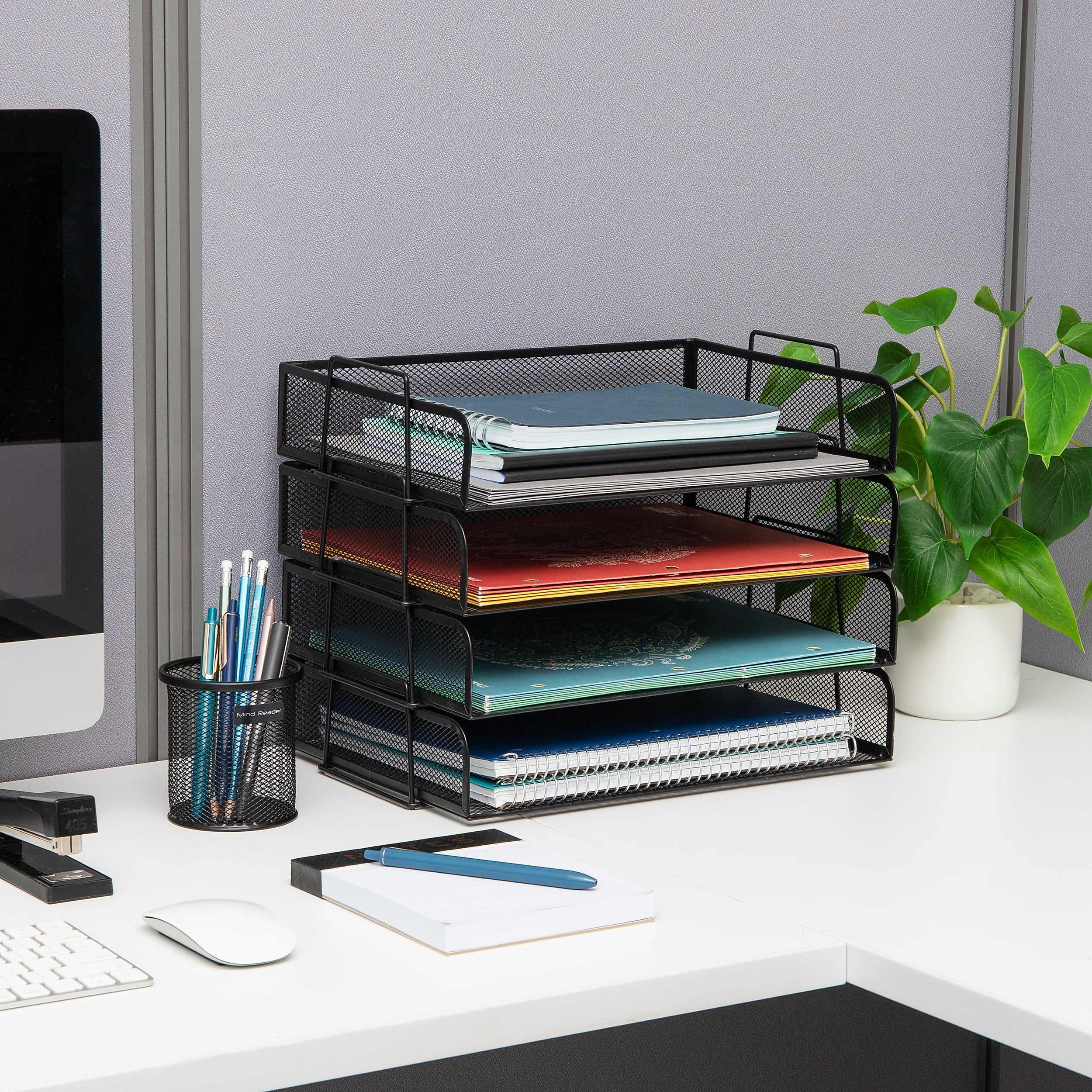 Mind Reader 4-Tier Stackable Paper Desk Tray Organizer, Metal, 4/Pack