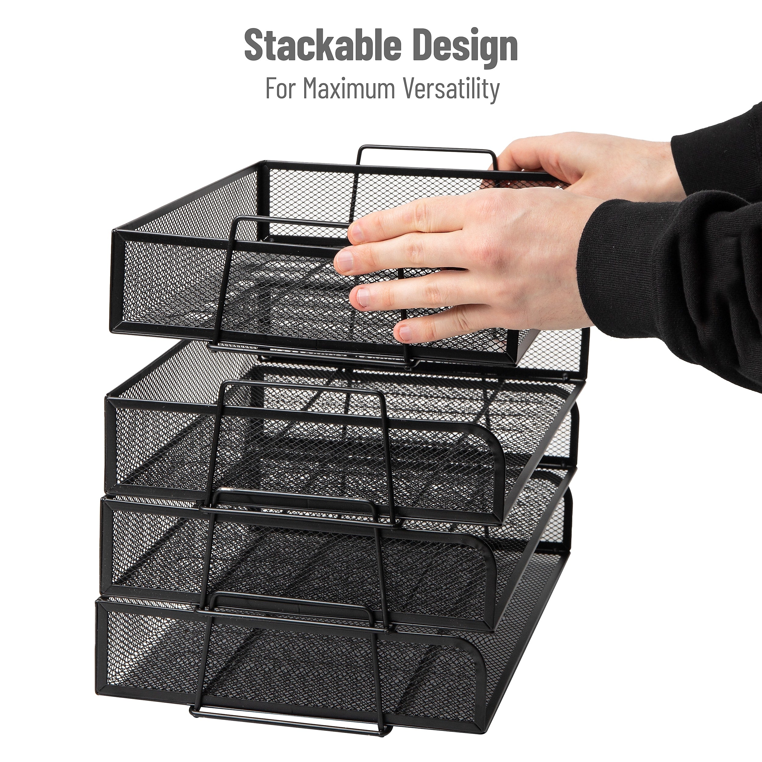 Mind Reader 4-Tier Stackable Paper Desk Tray Organizer, Metal, 4/Pack