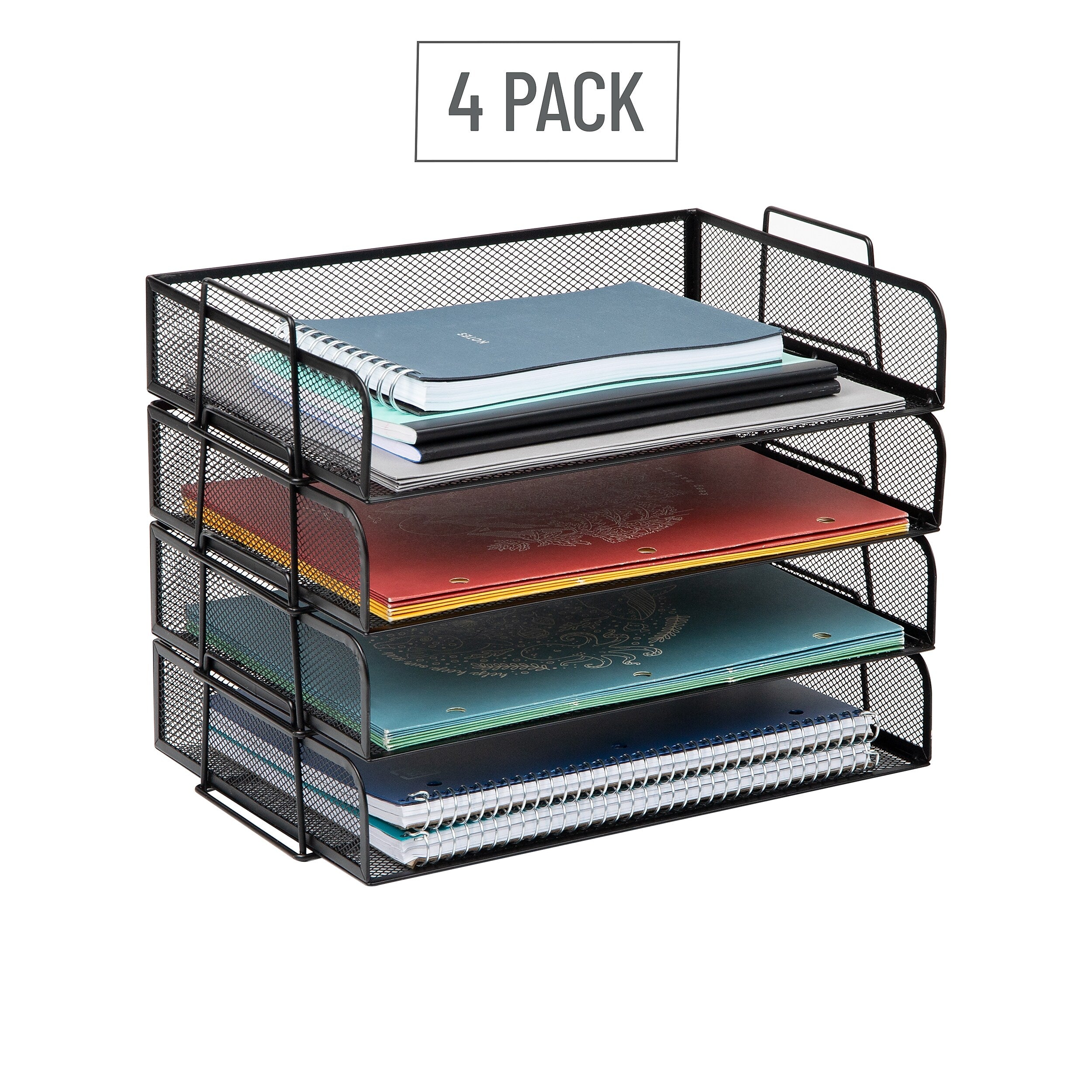 Mind Reader 4-Tier Stackable Paper Desk Tray Organizer, Metal, 4/Pack