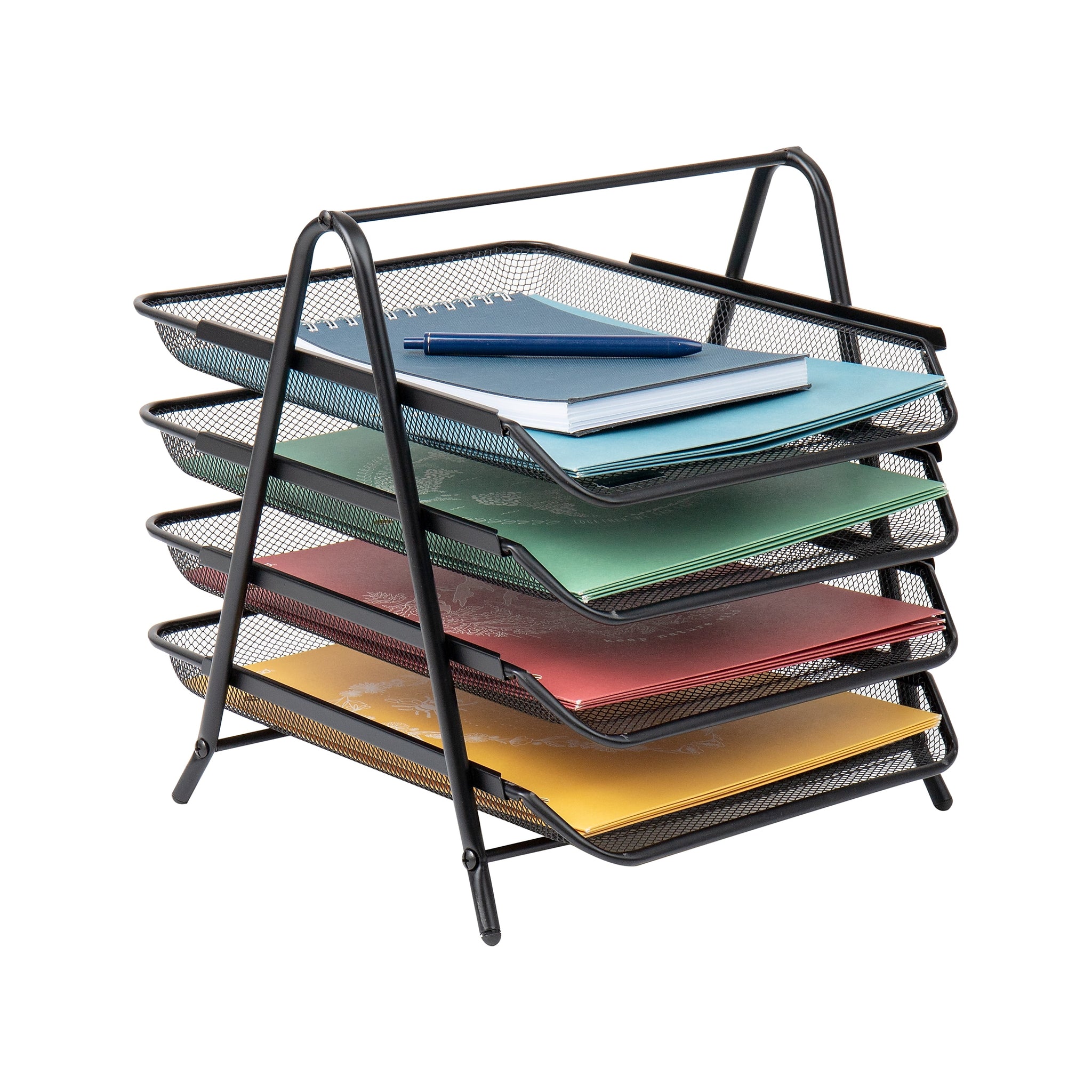 Mind Reader 4-Tier Stackable Paper Desk Tray Organizer, Metal, Black