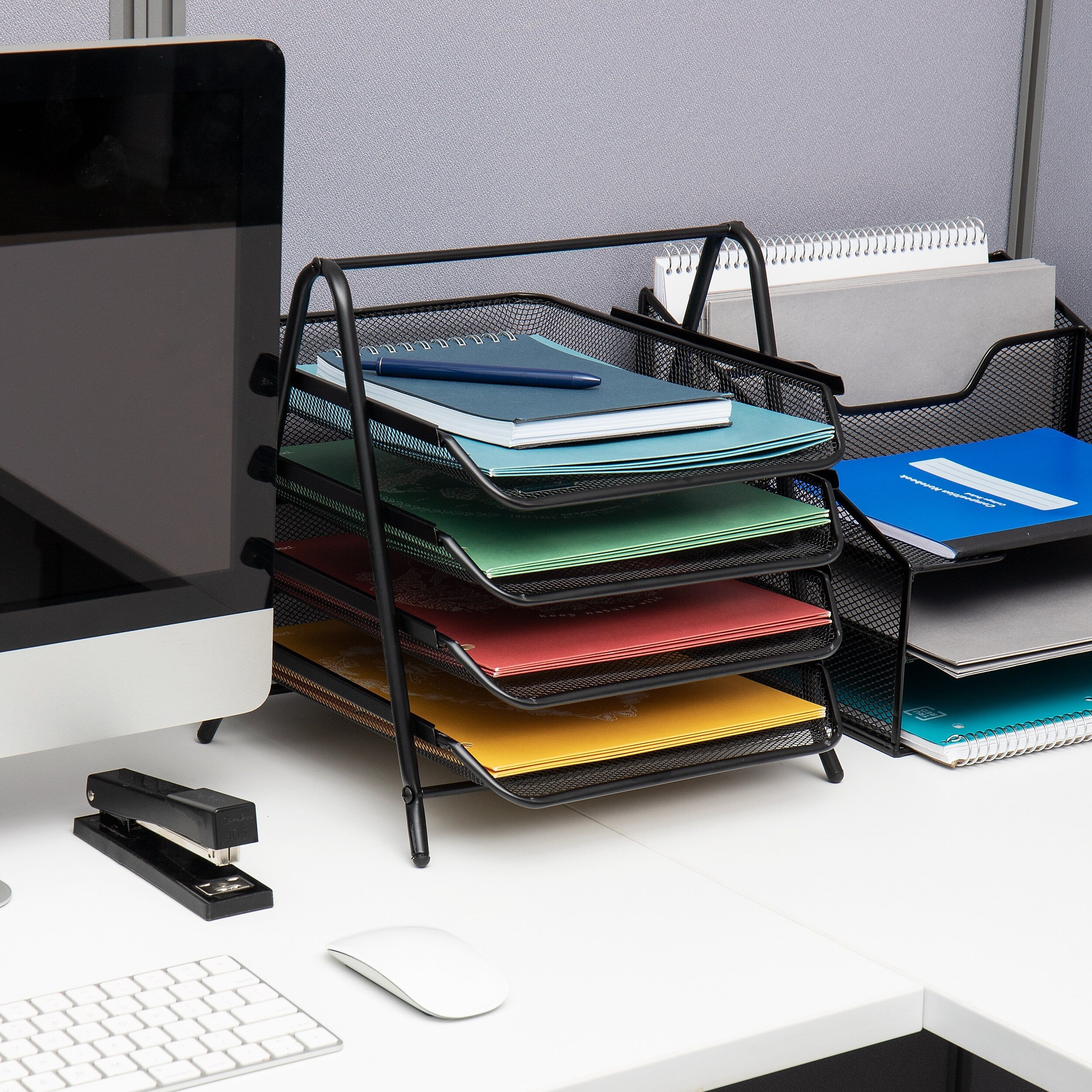 Mind Reader 4-Tier Stackable Paper Desk Tray Organizer, Metal, Black