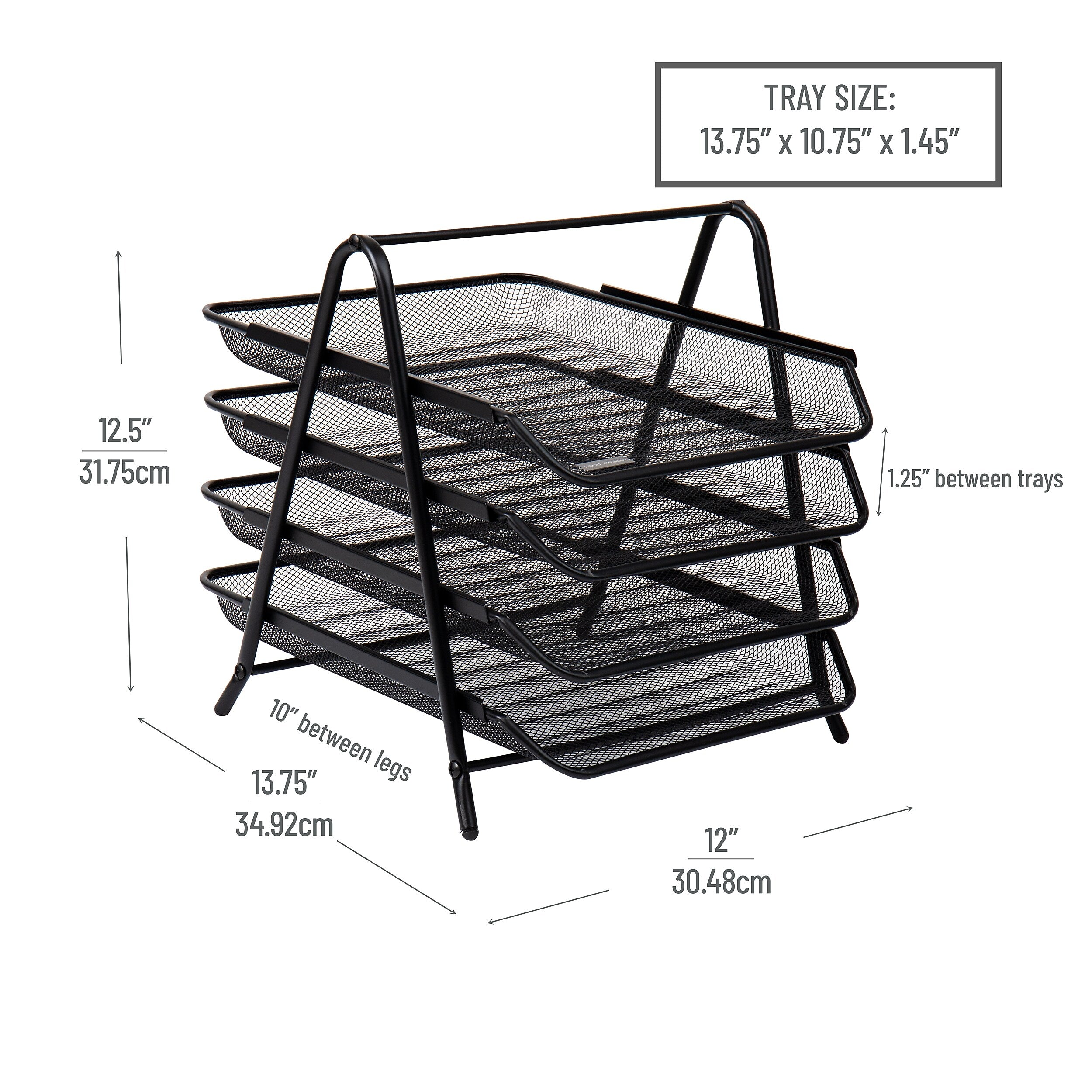 Mind Reader 4-Tier Stackable Paper Desk Tray Organizer, Metal, Black