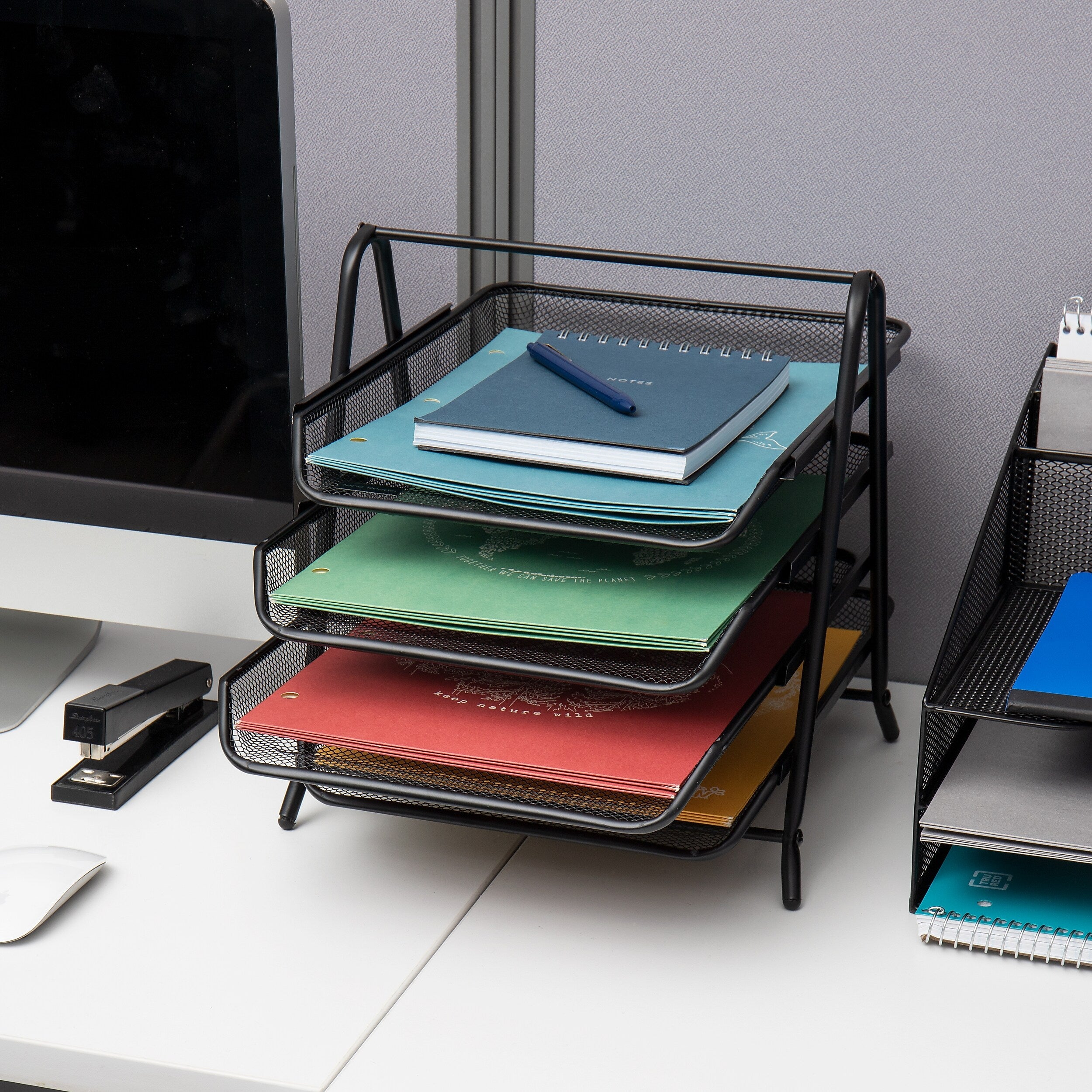 Mind Reader 4-Tier Stackable Paper Desk Tray Organizer, Metal, Black