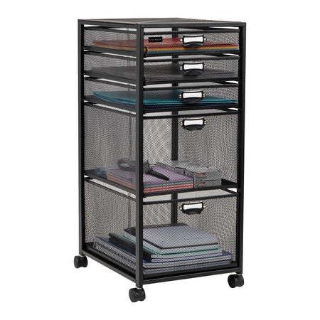 Mind Reader 5-Drawer Mobile Cart with Drawers Laundry Organizer Utility Cart with Wheels, Metal, Black