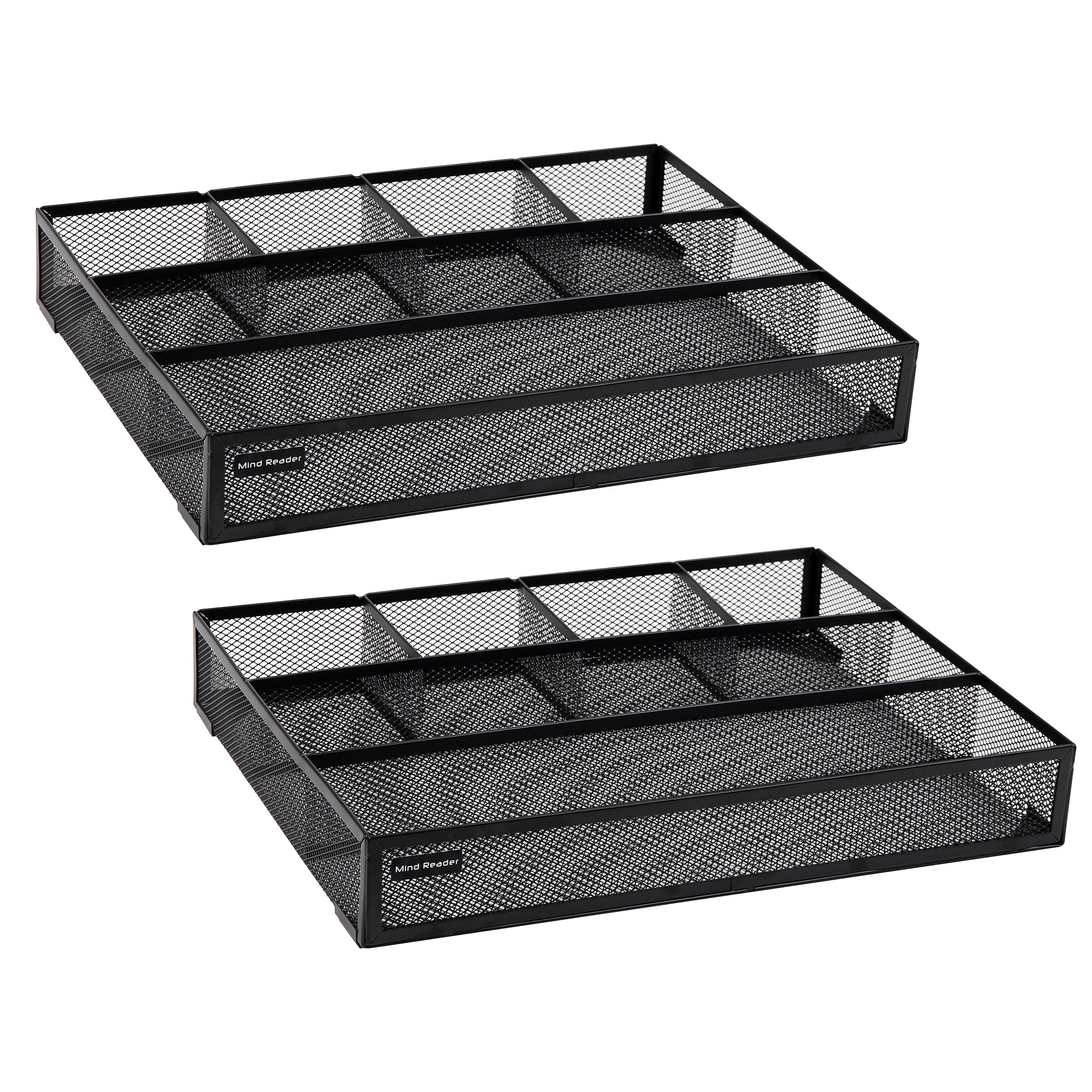 Mind Reader 6-Compartment Metal Drawer Organizer, Black, 2/Set