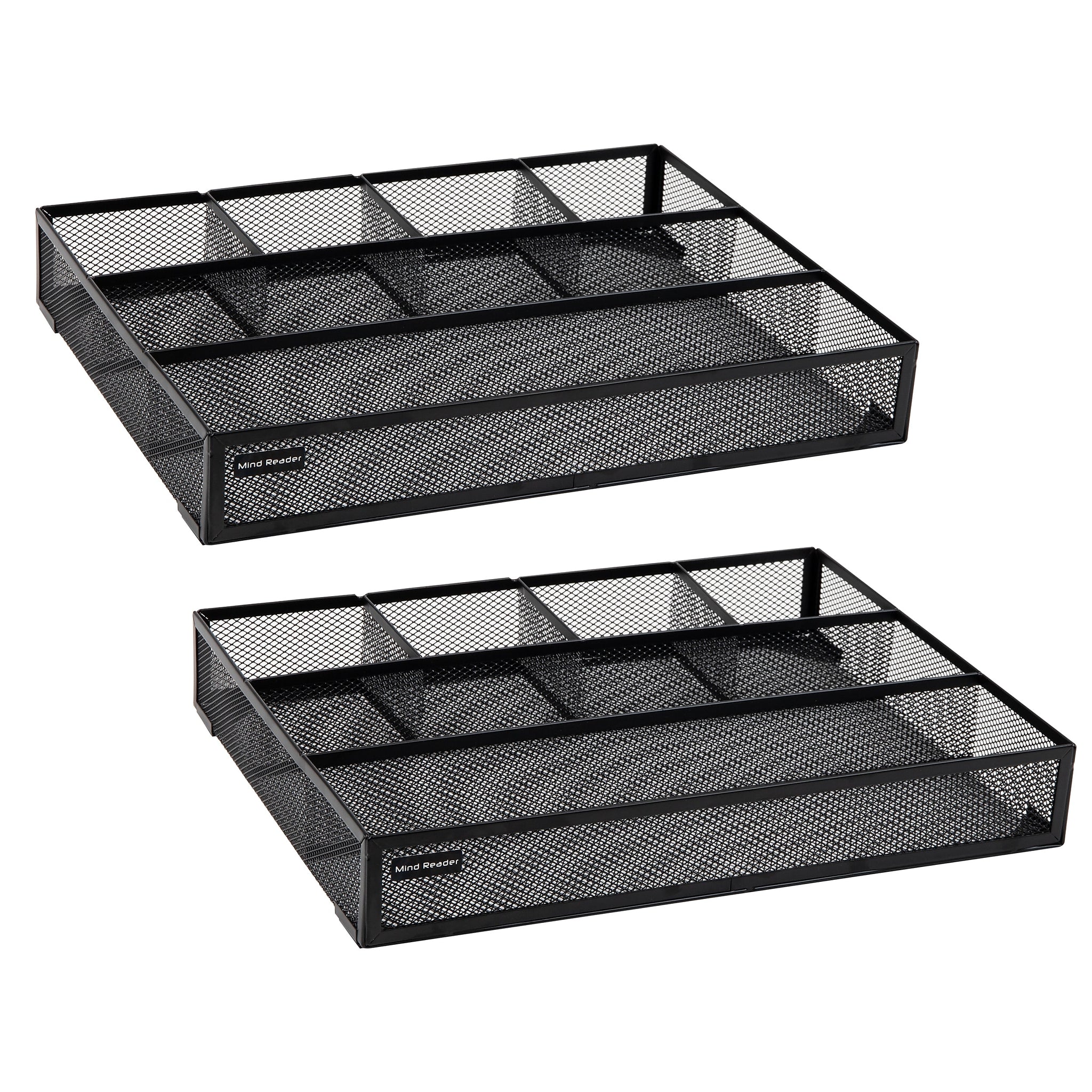 Mind Reader 6-Compartment Metal Drawer Organizer, Black, 2/Set