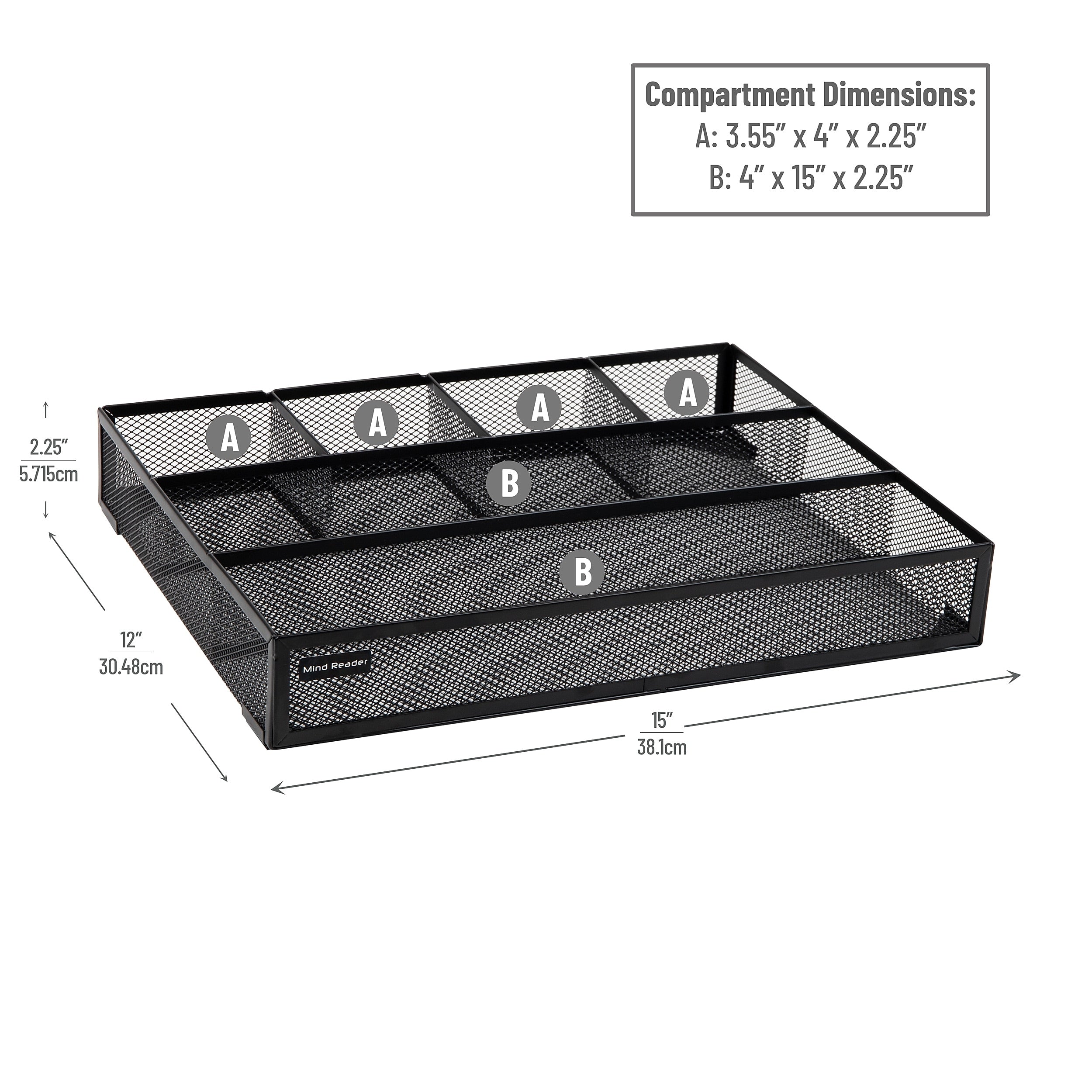 Mind Reader 6-Compartment Metal Drawer Organizer, Black, 2/Set