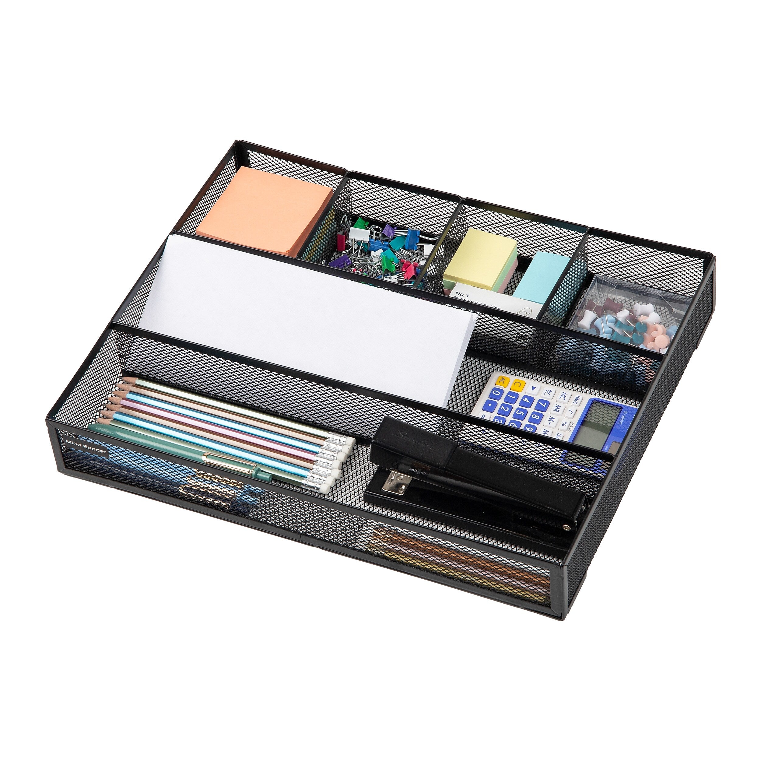 Mind Reader 6-Compartment Metal Drawer Organizer, Black, 2/Set