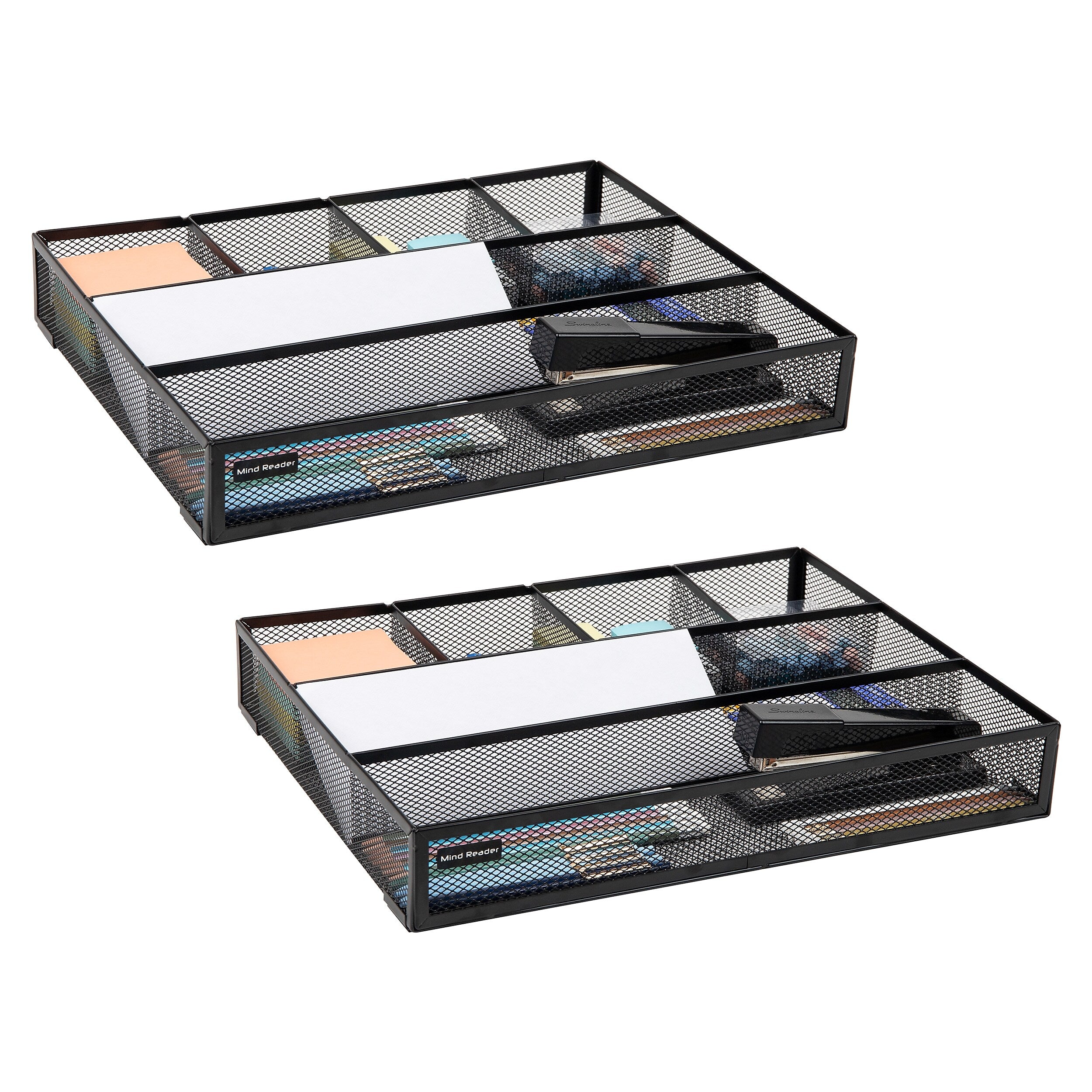 Mind Reader 6-Compartment Metal Drawer Organizer, Black, 2/Set