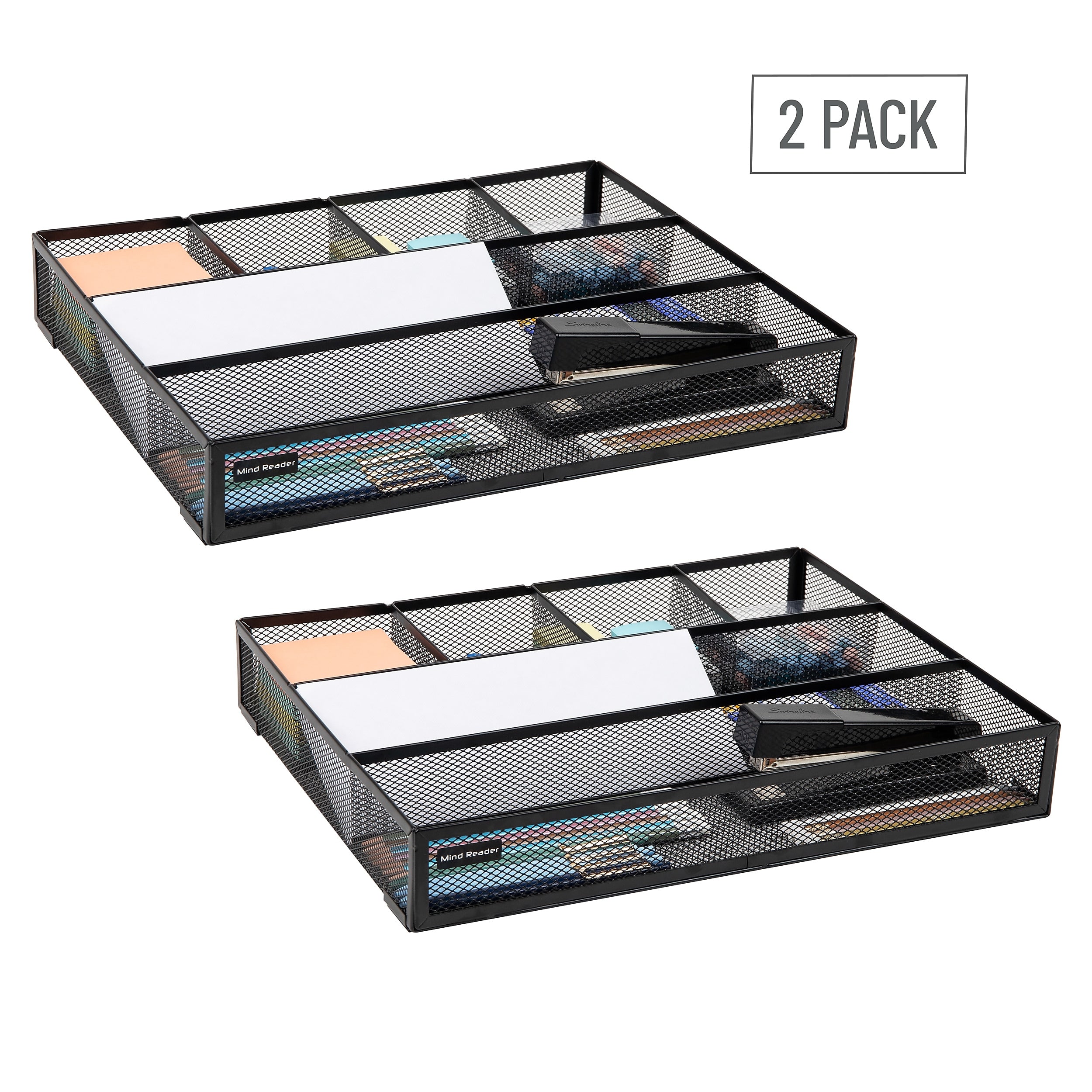 Mind Reader 6-Compartment Metal Drawer Organizer, Black, 2/Set