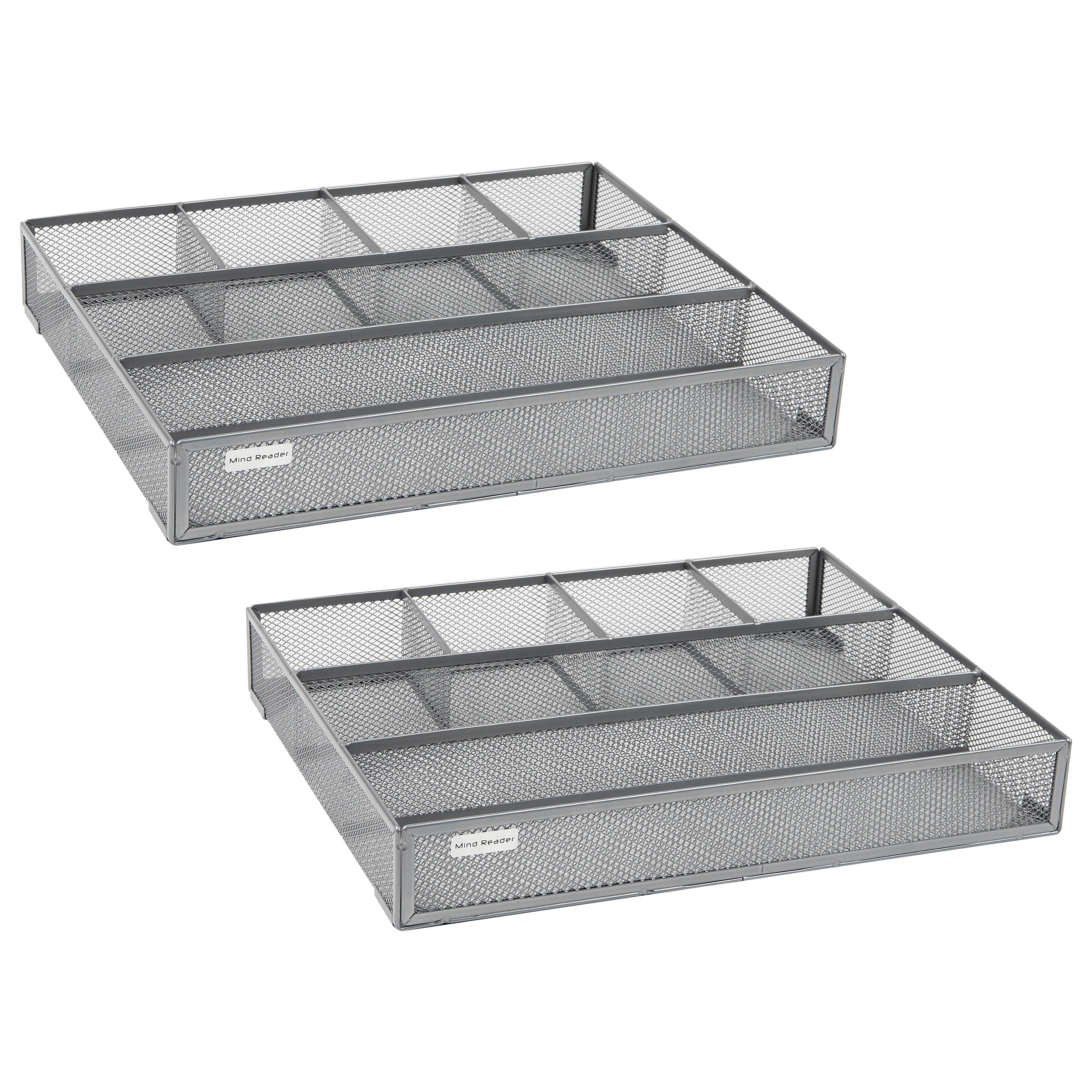 Mind Reader 6-Compartment Metal Drawer Organizer, Silver, 2/Set