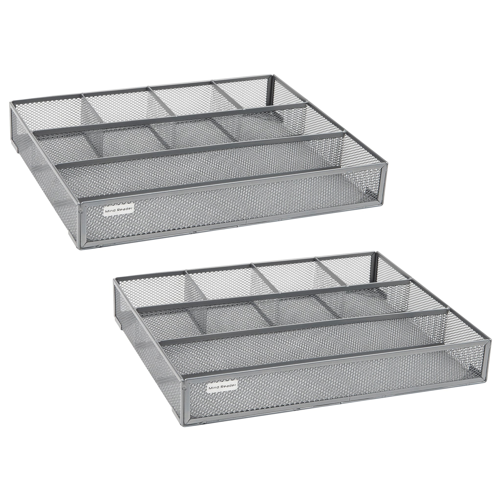 Mind Reader 6-Compartment Metal Drawer Organizer, Silver, 2/Set