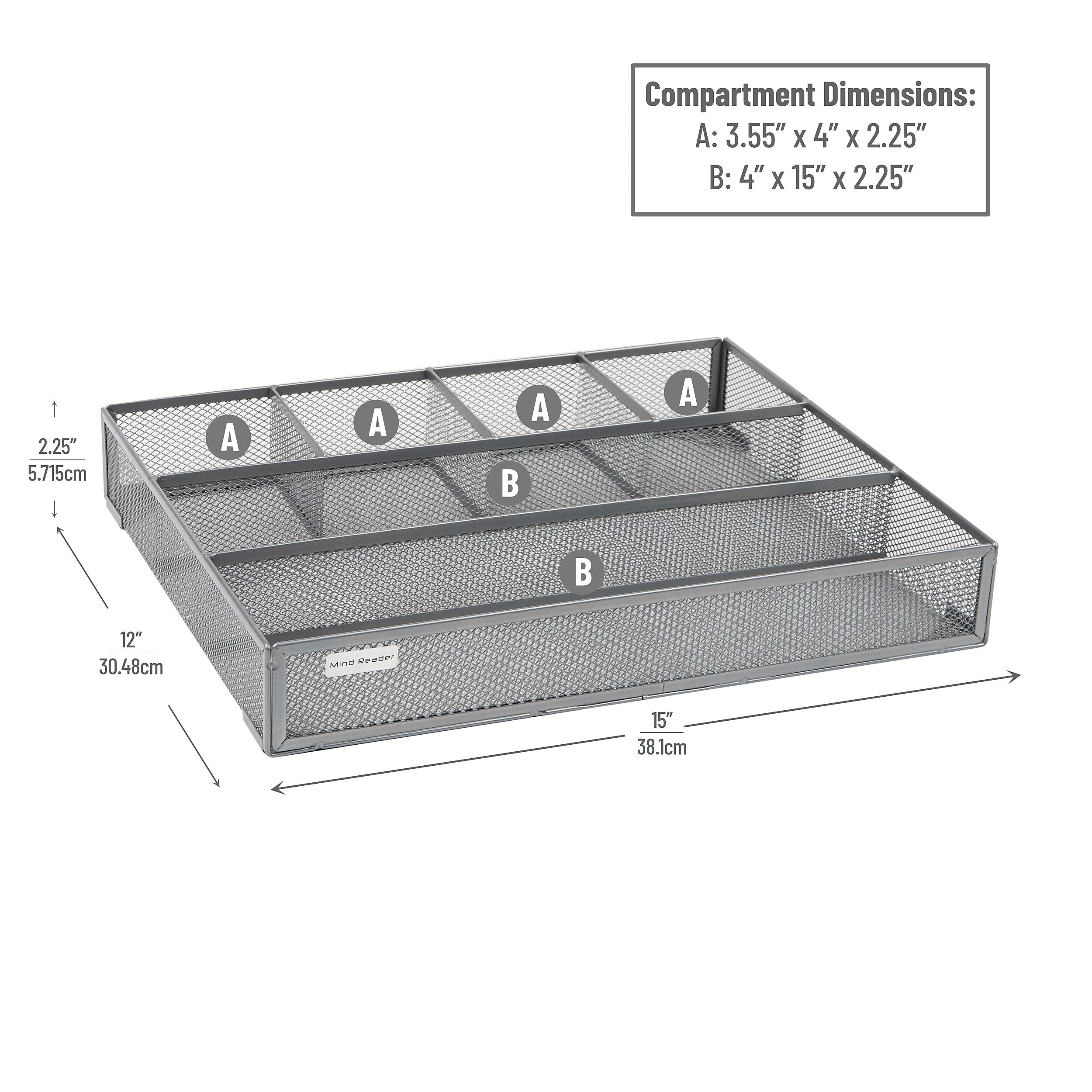 Mind Reader 6-Compartment Metal Drawer Organizer, Silver, 2/Set