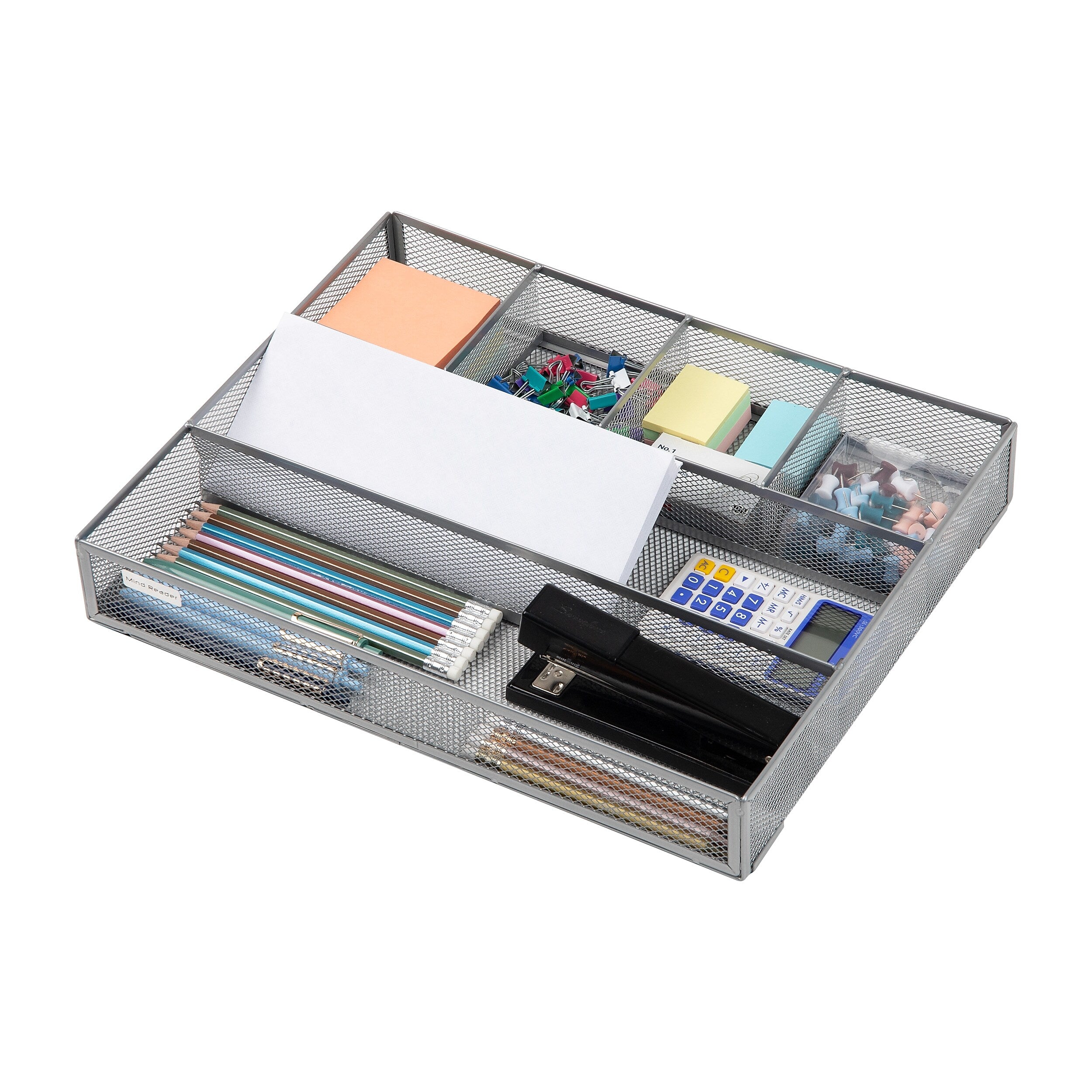 Mind Reader 6-Compartment Metal Drawer Organizer, Silver, 2/Set