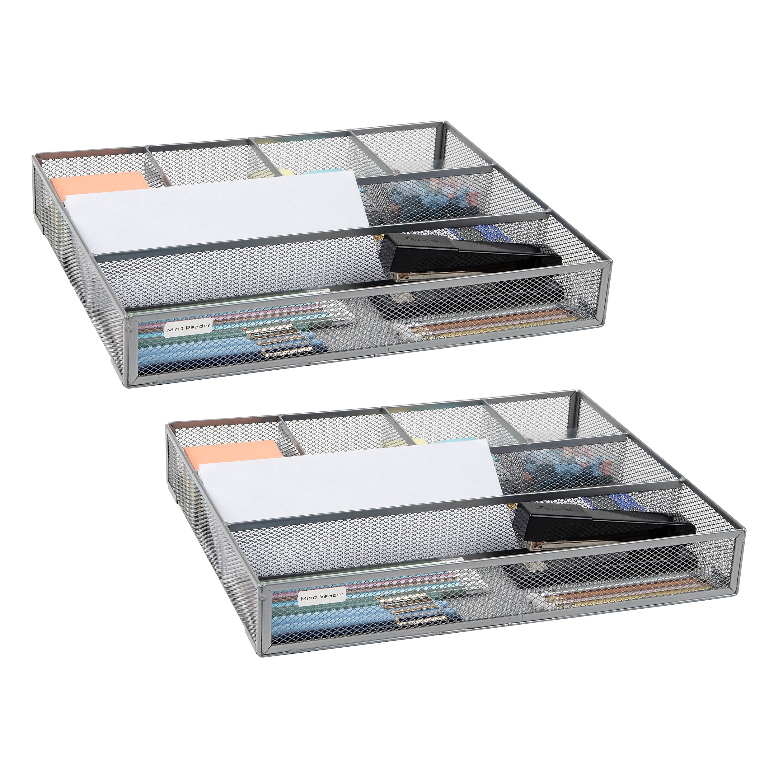 Mind Reader 6-Compartment Metal Drawer Organizer, Silver, 2/Set