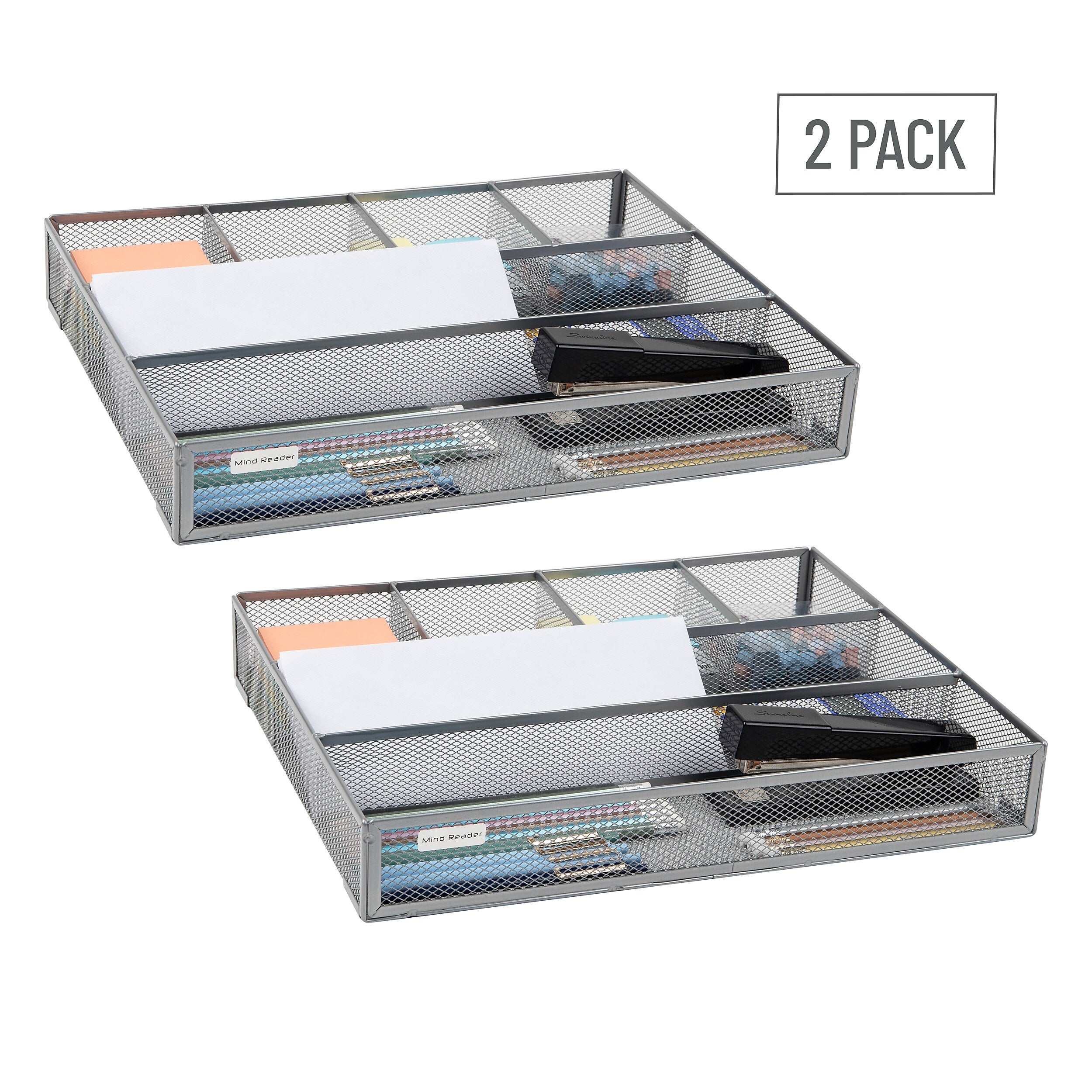 Mind Reader 6-Compartment Metal Drawer Organizer, Silver, 2/Set