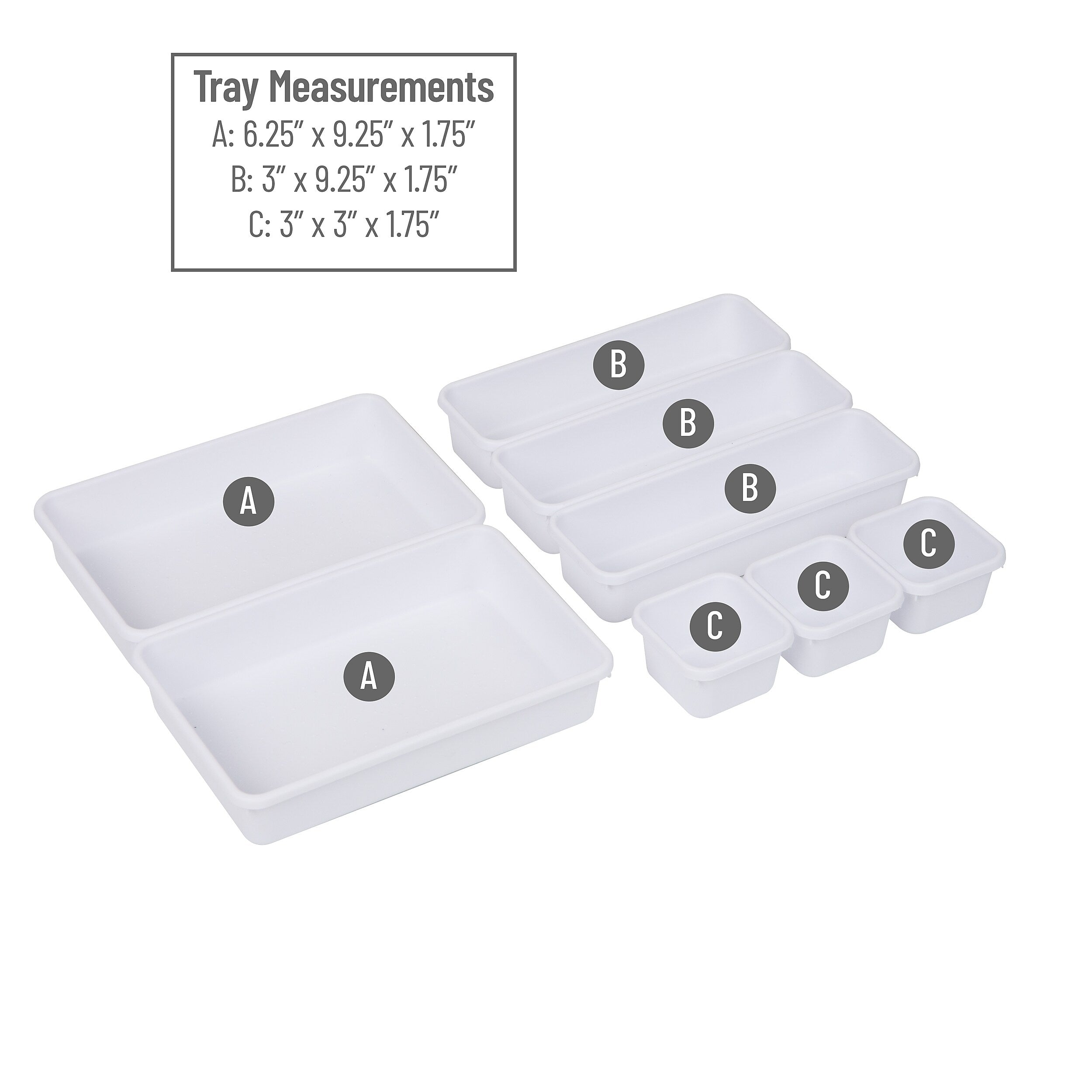 Mind Reader 8-Piece Interlocking Drawer Organizer, White
