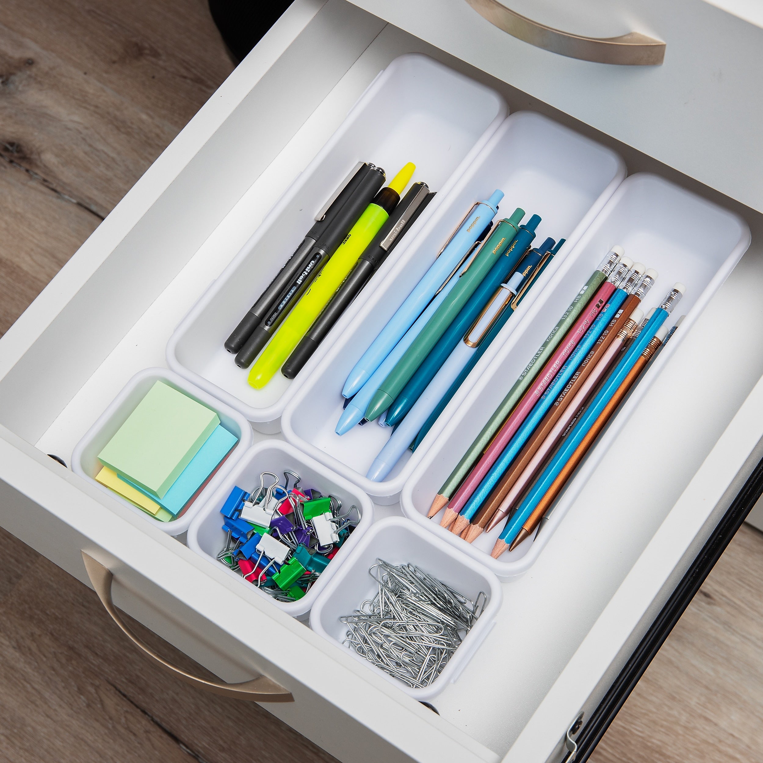 Mind Reader 8-Piece Interlocking Drawer Organizer, White