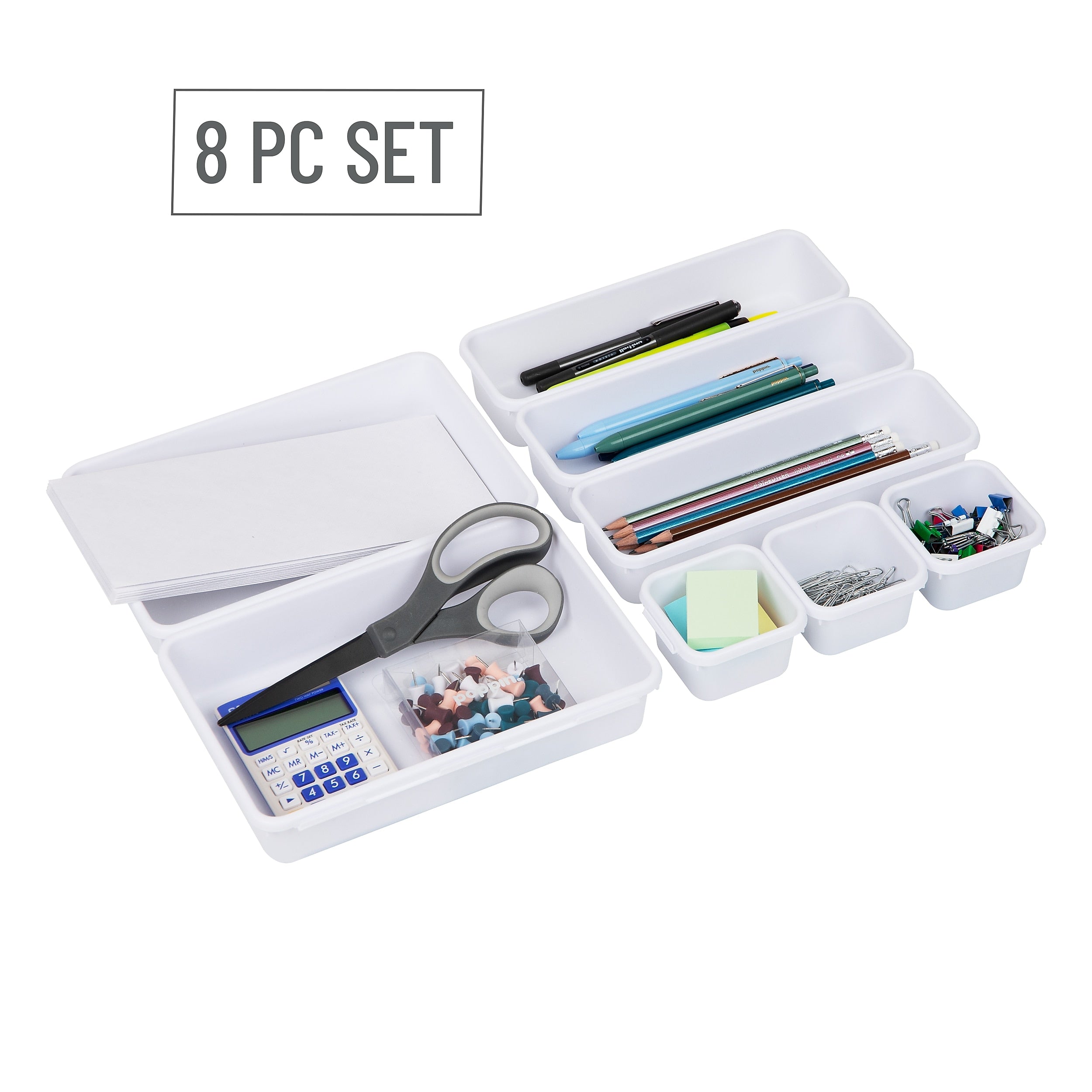 Mind Reader 8-Piece Interlocking Drawer Organizer, White