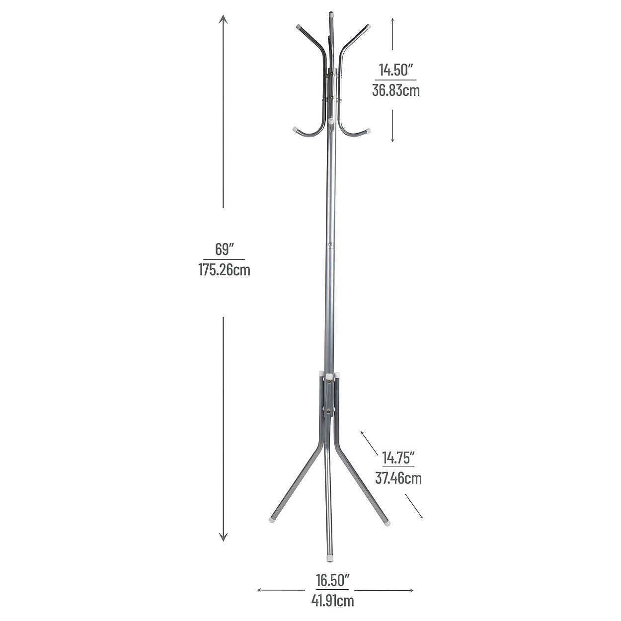 Mind Reader Coat Rack Freestanding Coat Tree, Silver, Metal