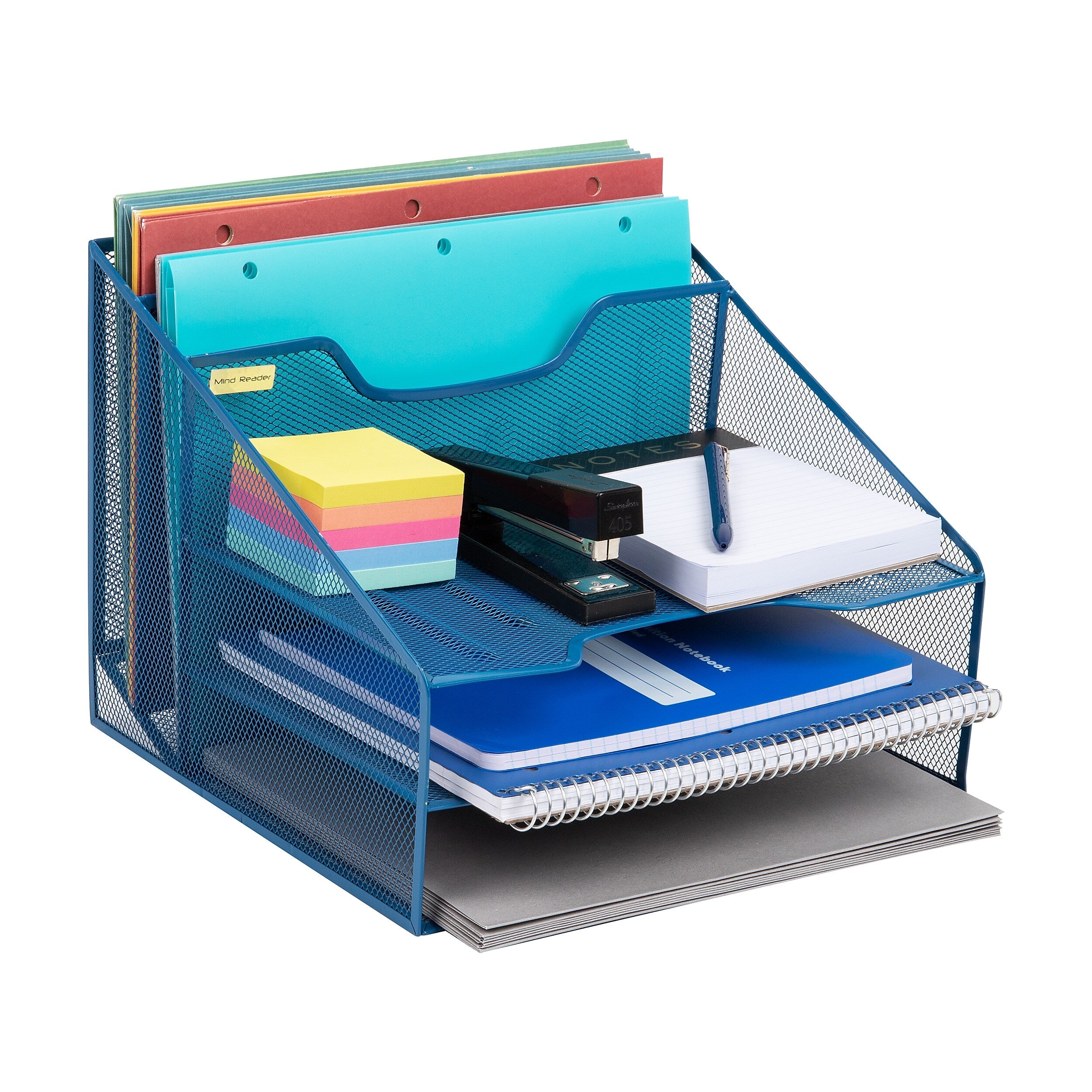 Mind Reader Metal Desktop Organizer Vertical File Holder Paper Letter Tray, Turquoise