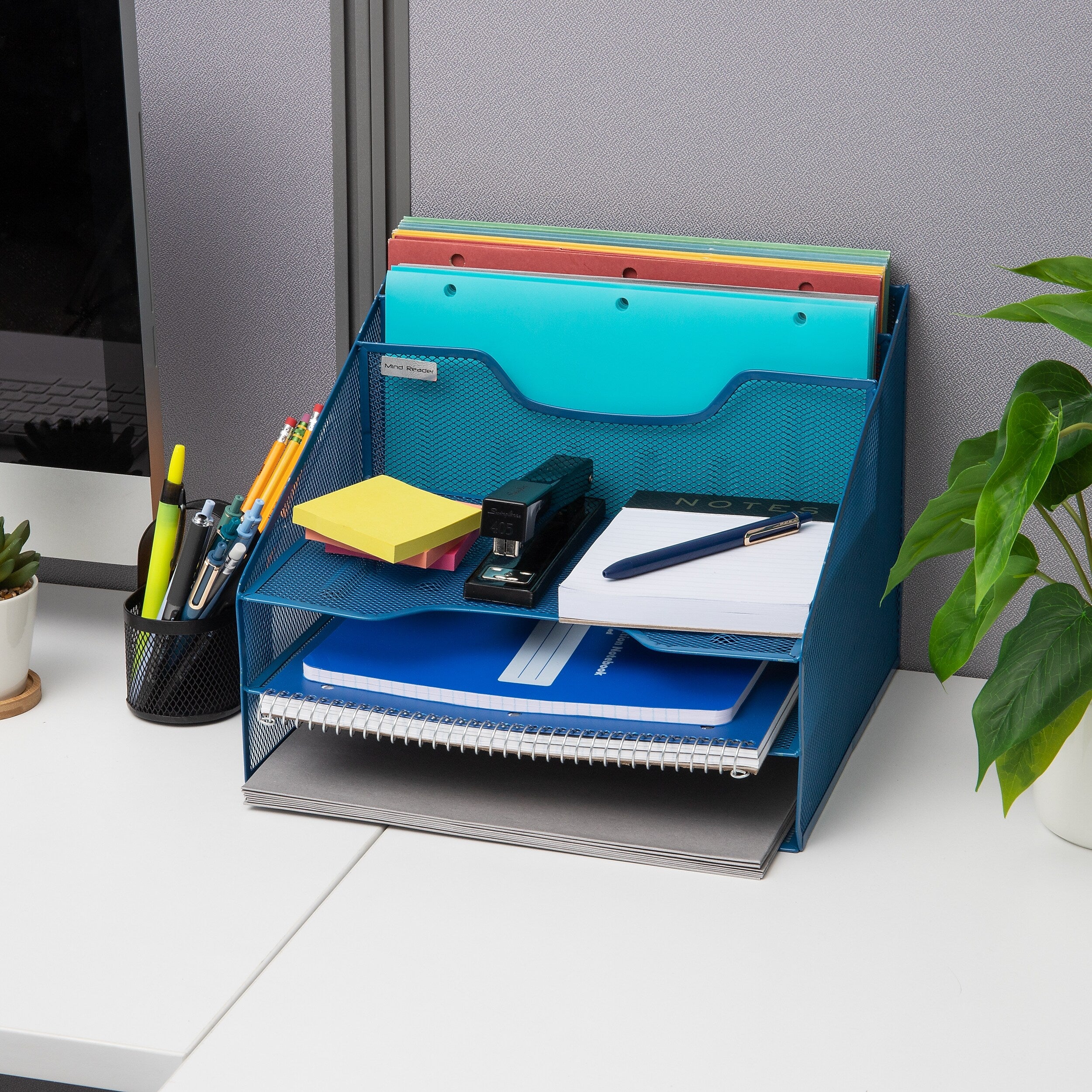 Mind Reader Metal Desktop Organizer Vertical File Holder Paper Letter Tray, Turquoise