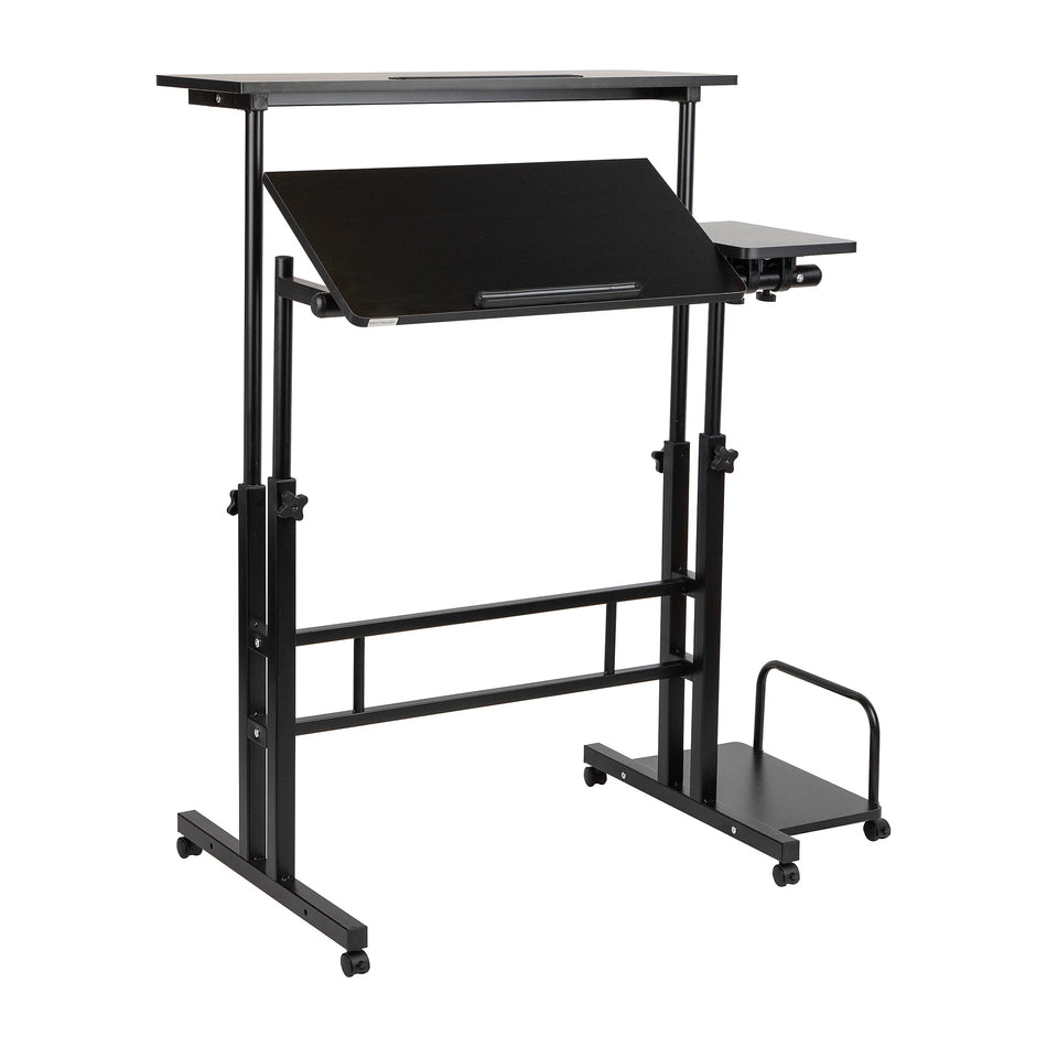 Mind Reader Woodland Collection 27.5"-45.25" Mobile Adjustable Sit/Stand Desk, Black