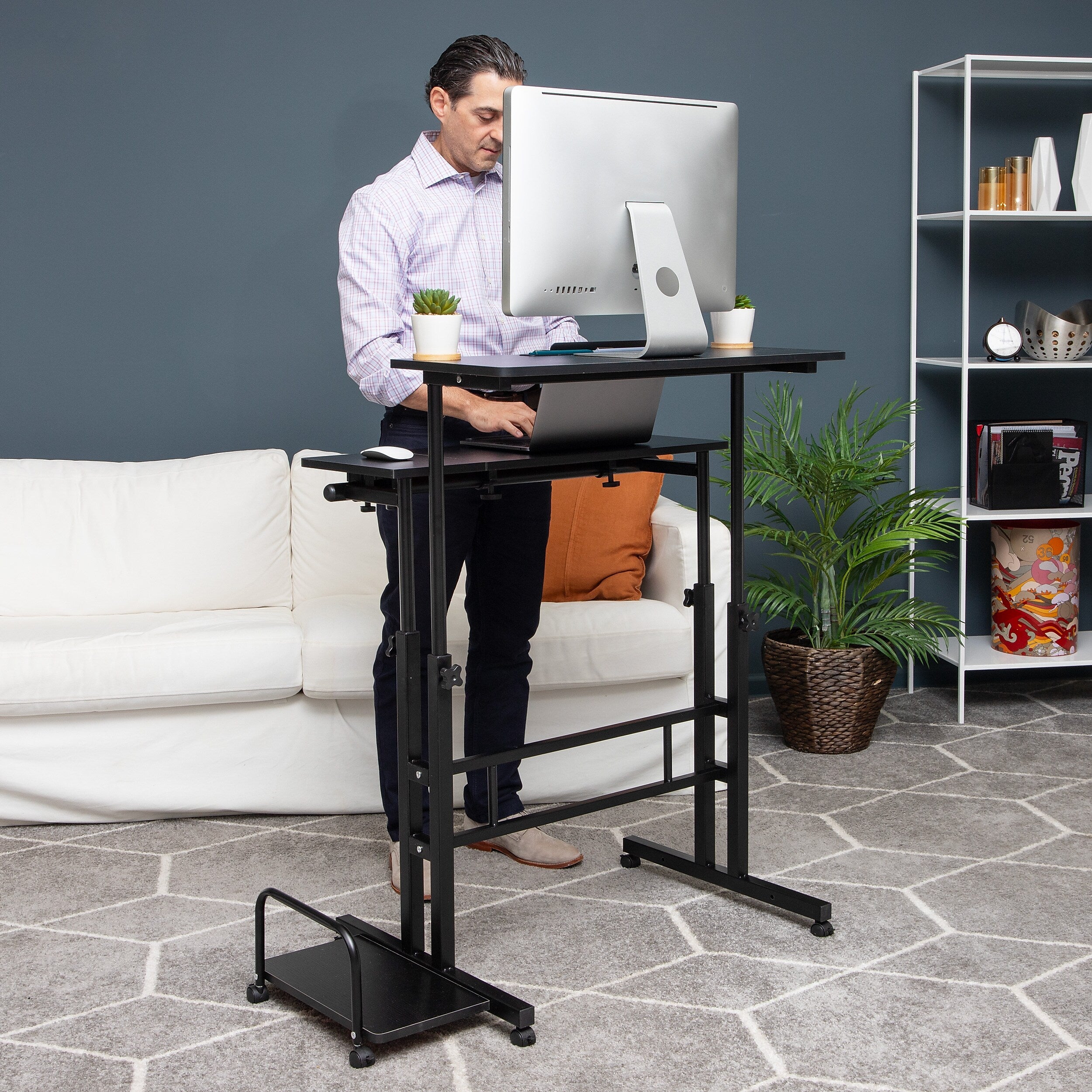 Mind Reader Woodland Collection 27.5"-45.25" Mobile Adjustable Sit/Stand Desk, Black