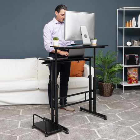 Mind Reader Woodland Collection 27.5"-45.25" Mobile Adjustable Sit/Stand Desk, Black