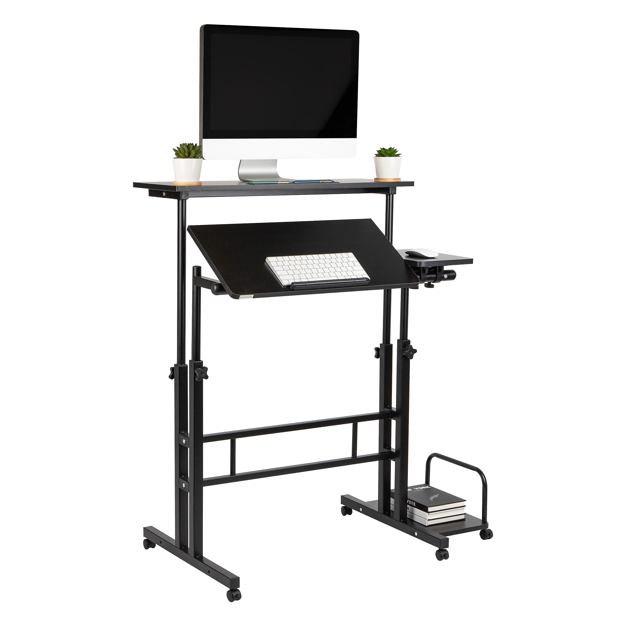 Mind Reader Woodland Collection 27.5"-45.25" Mobile Adjustable Sit/Stand Desk, Black