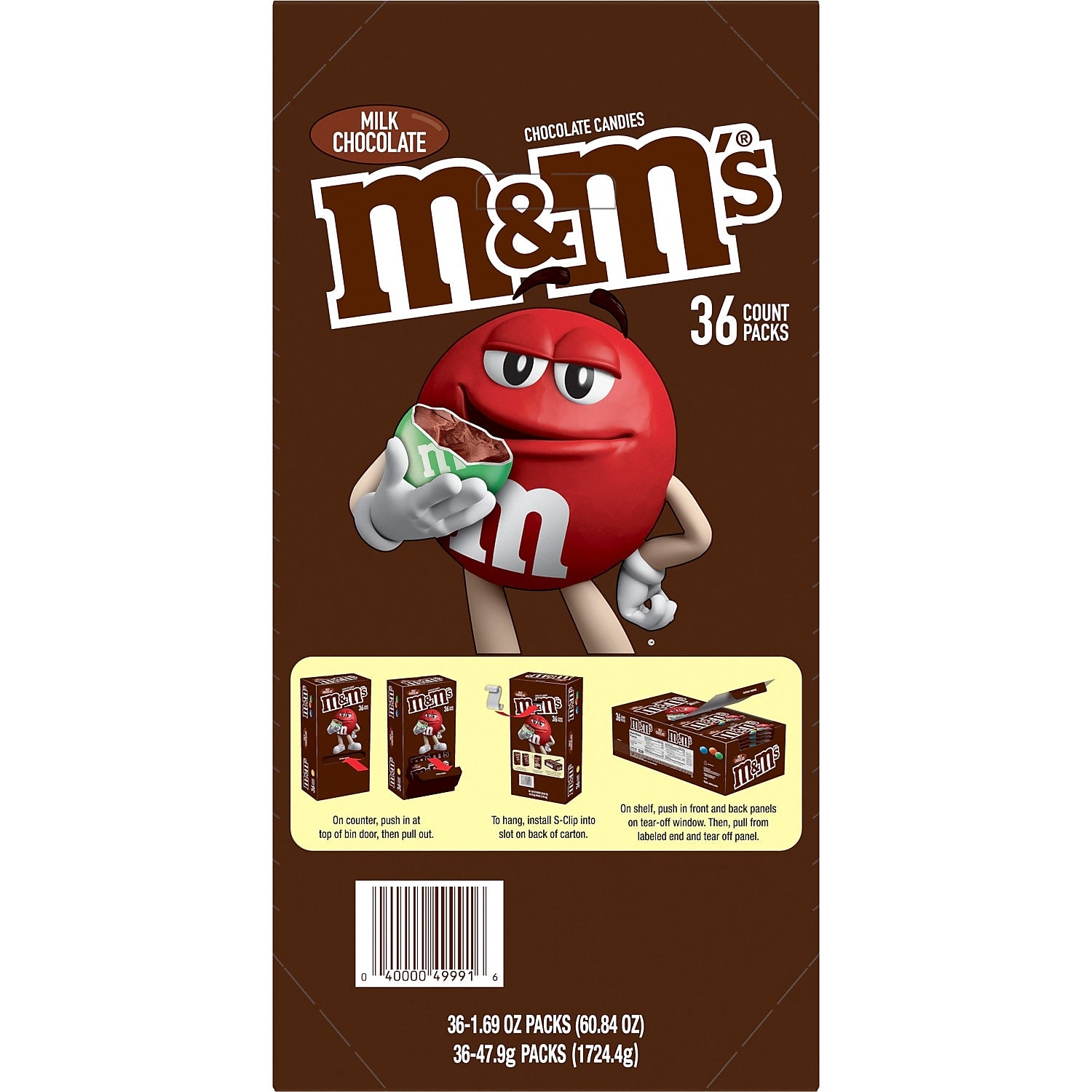 M&M's Milk Chocolate Pieces, 1.69 oz., 36/Box