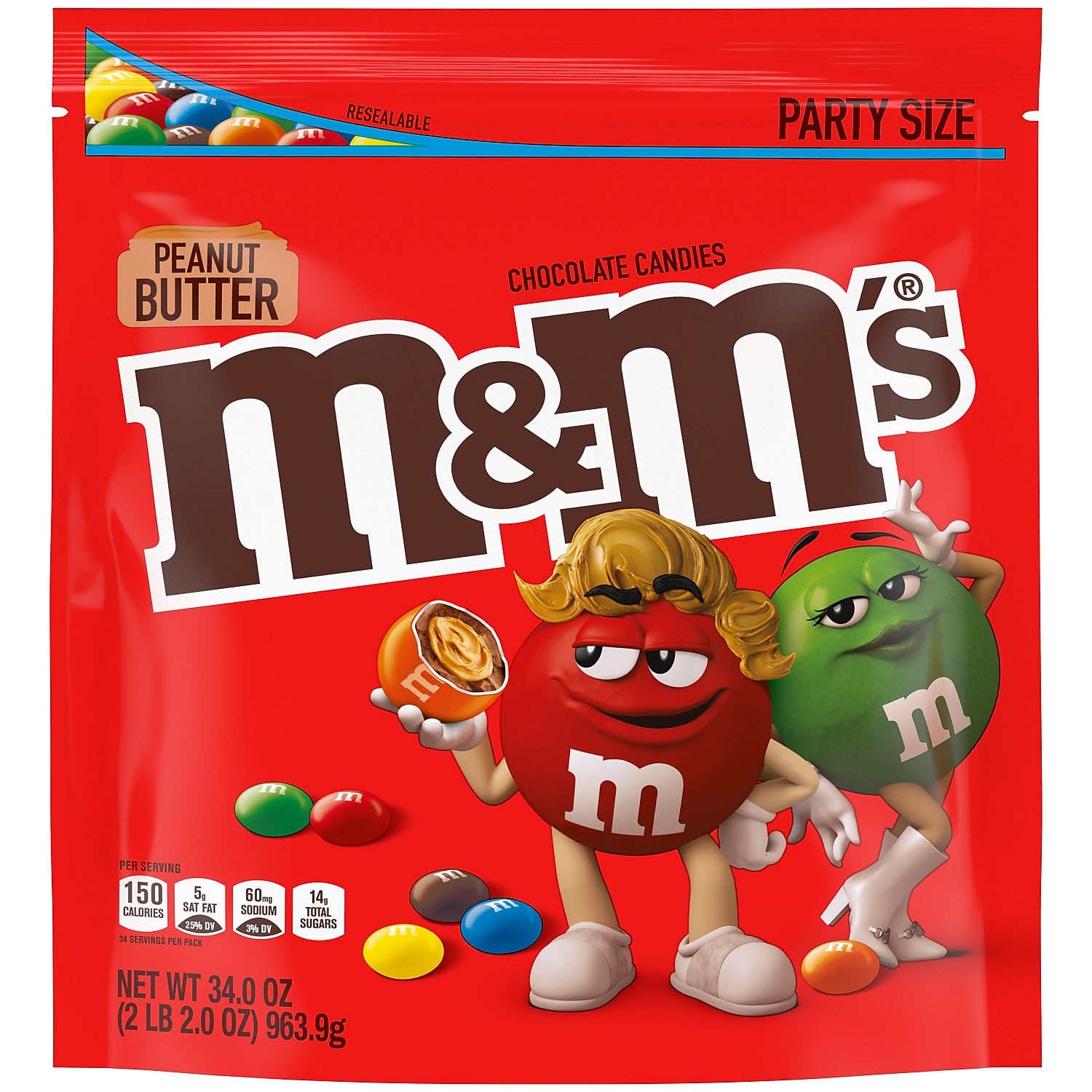 M&M's Party Size Peanut Butter Milk Chocolate Candy Pieces, 34 oz.